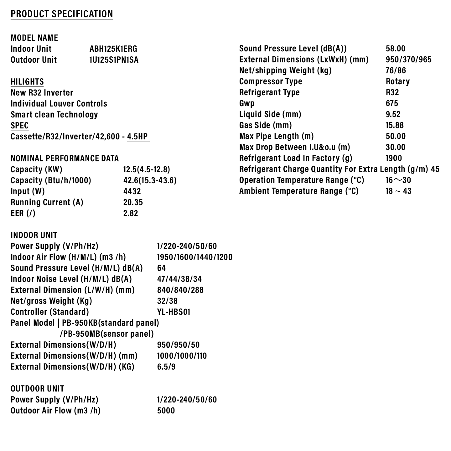 Haier 4.5HP Inverter 4-Way Cassette Air Conditioner (1U125S1PN1SB)