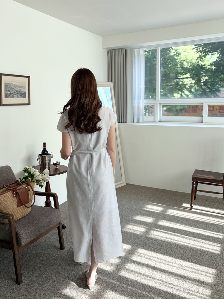 Draped Neck Dress with Inner Slip (Misty Blue)