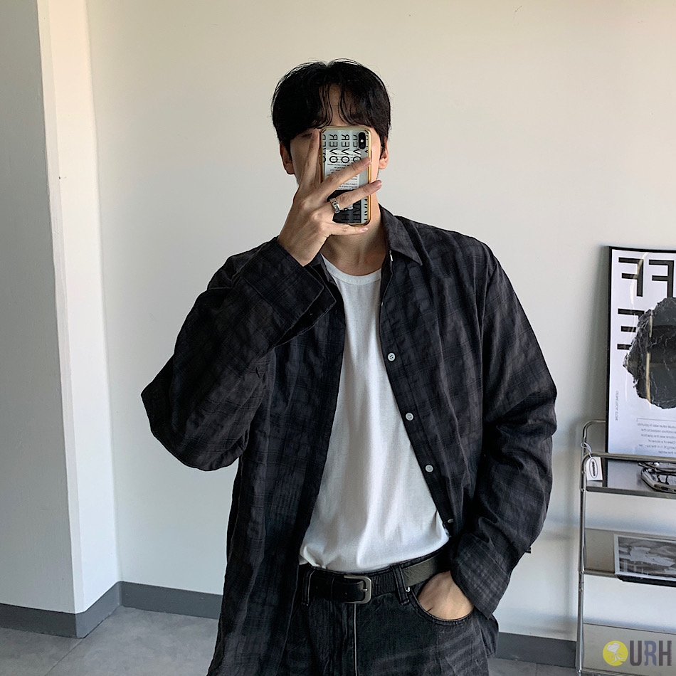 【100%保證韓國直送】韓系質感 細格紋自然皺褶棉質長袖恤衫 👕 [6 color] RF118055