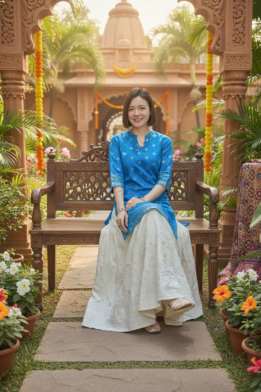 2122 Sky Blue Foil Stamping Kurta