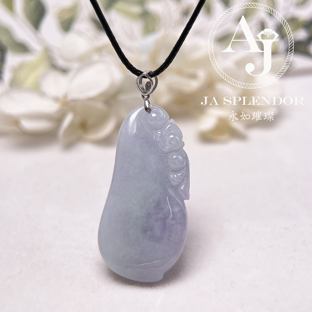 JNK-92 天然翡翠A玉 紫羅蘭玉靈猴獻壽萬壽果18K金吊墜