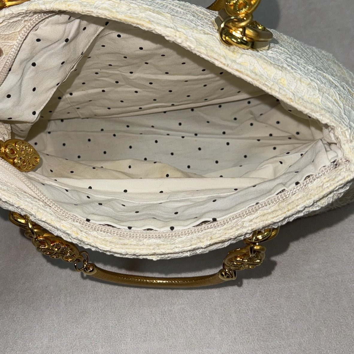 Ivory Brocade Gold-Handle Bag