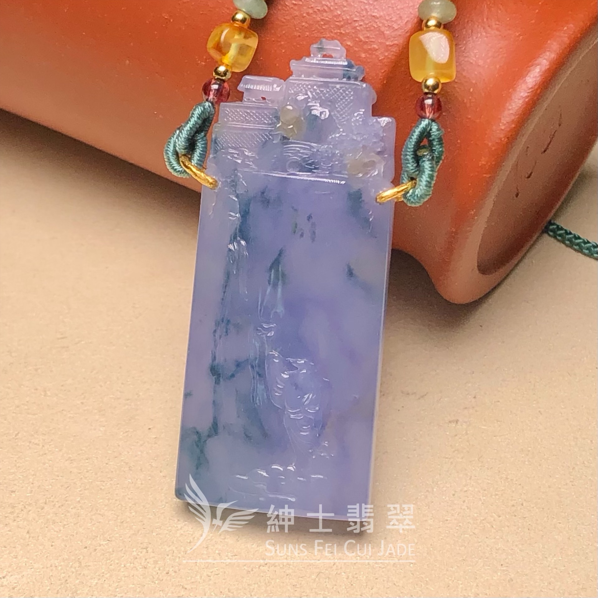 B08622 濃茄紫飄花亭樓風格無事牌