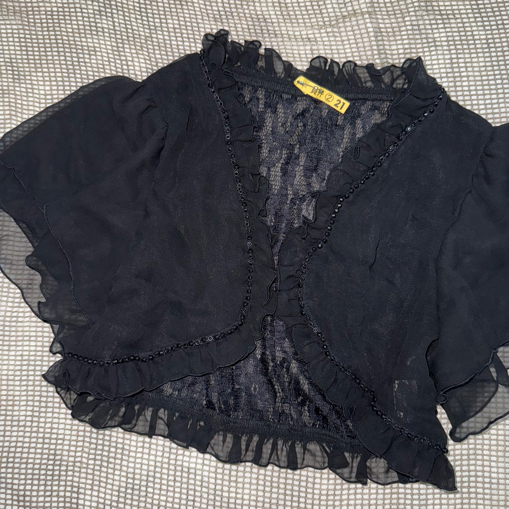 Black Sheer Lace Frill Trim Shrug
