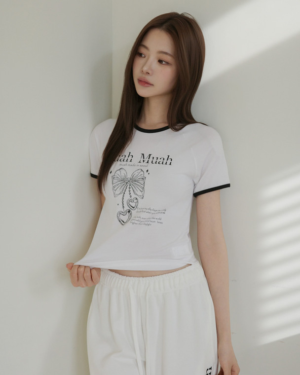 MuahMuah RAGLAN CONTRAST CROP HALF T-SHIRT