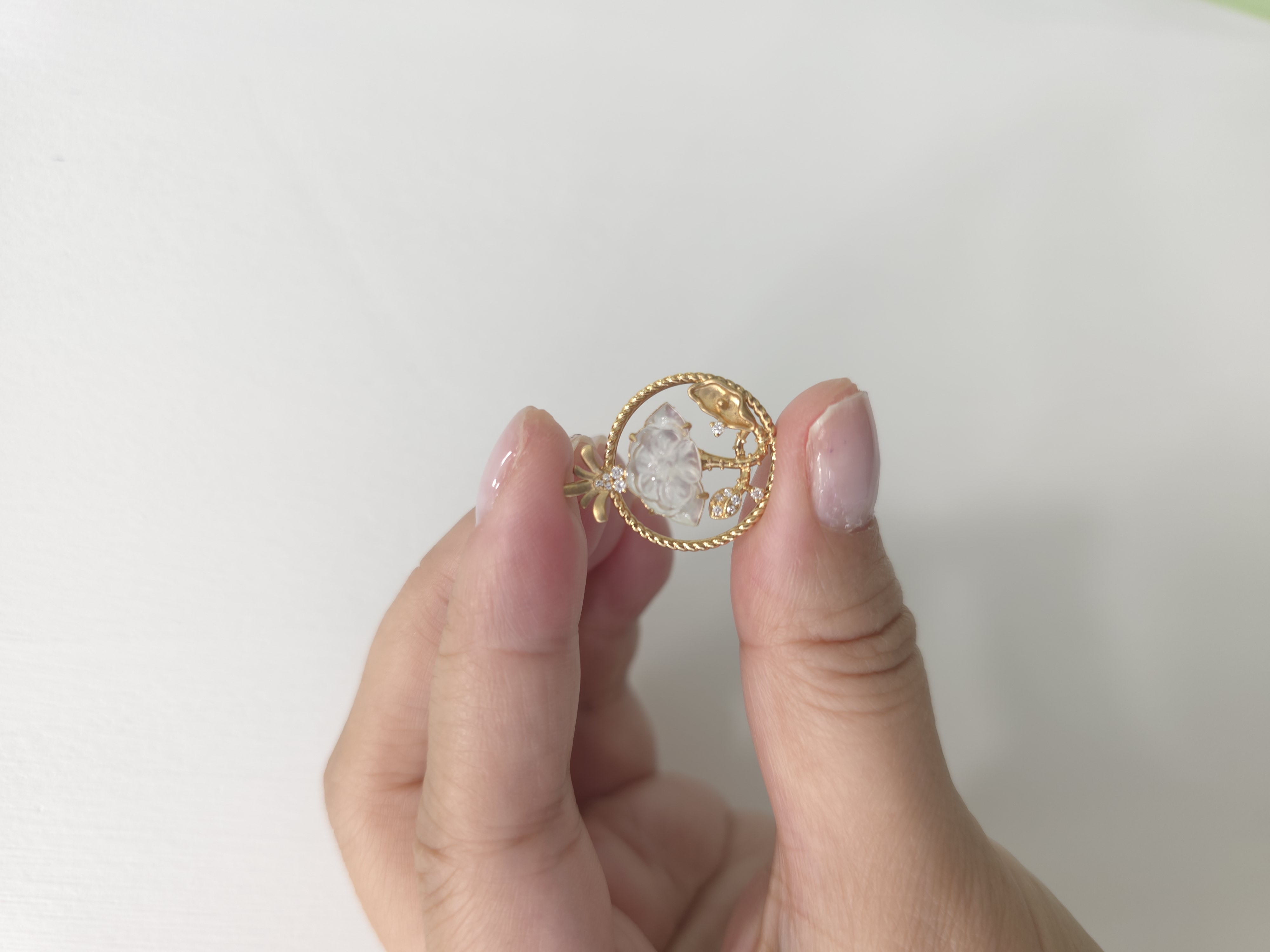 18K 緬甸白冰翡翠鑽石吊墜