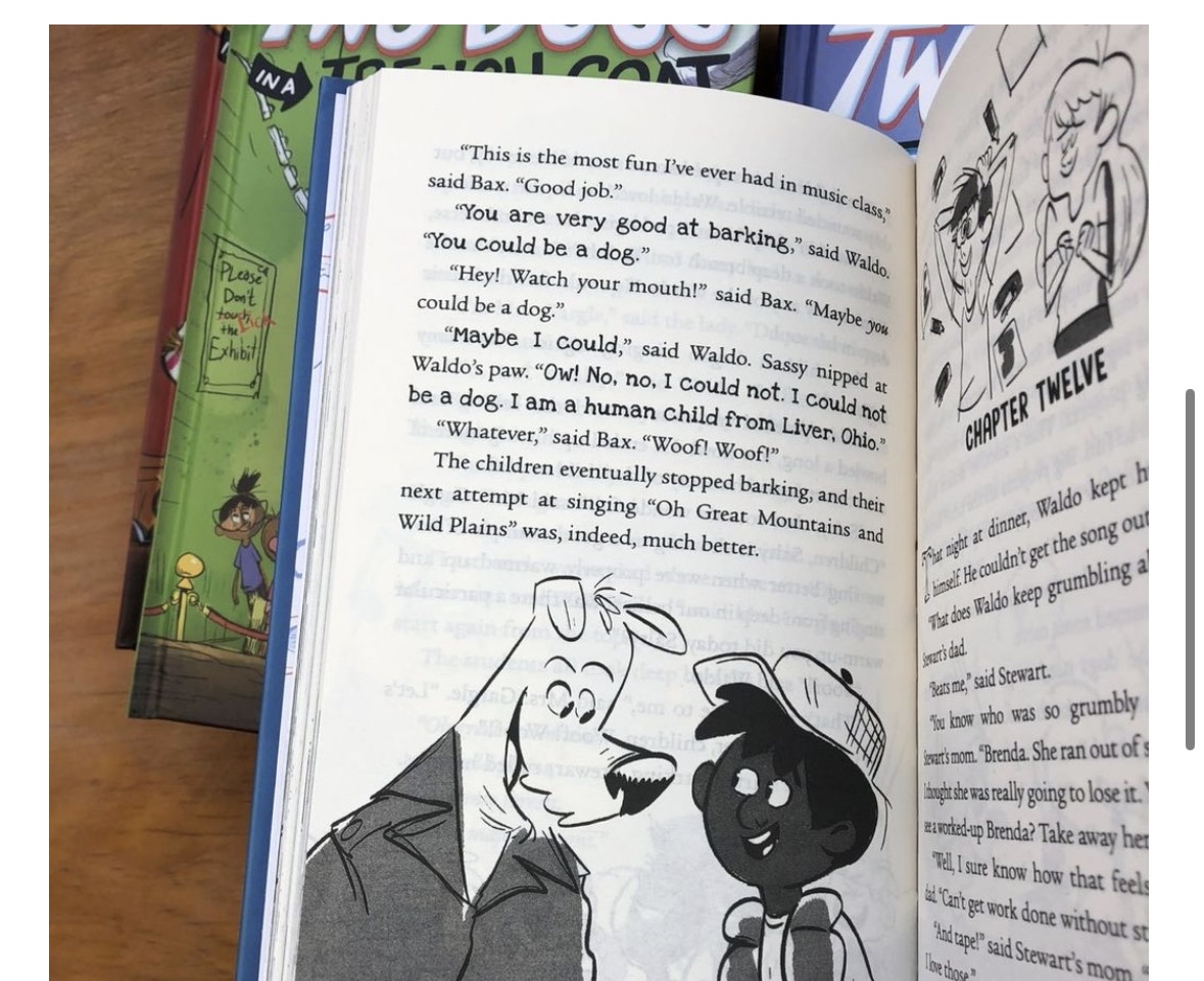 1. TWO DOGS IN A TRENCH COAT GO TO SCHOOL 2. TWO DOGS IN A TRENCH COAT START A CLUB BY ACCIDENT 3. TWO DOGS IN A TRENCH COAT AND THE LITTLE CAR WITH THE BIG PROBLEM（這本在第三層） 4. TWO DOGS IN A TRENCH COAT ENTER STAGE LEFT