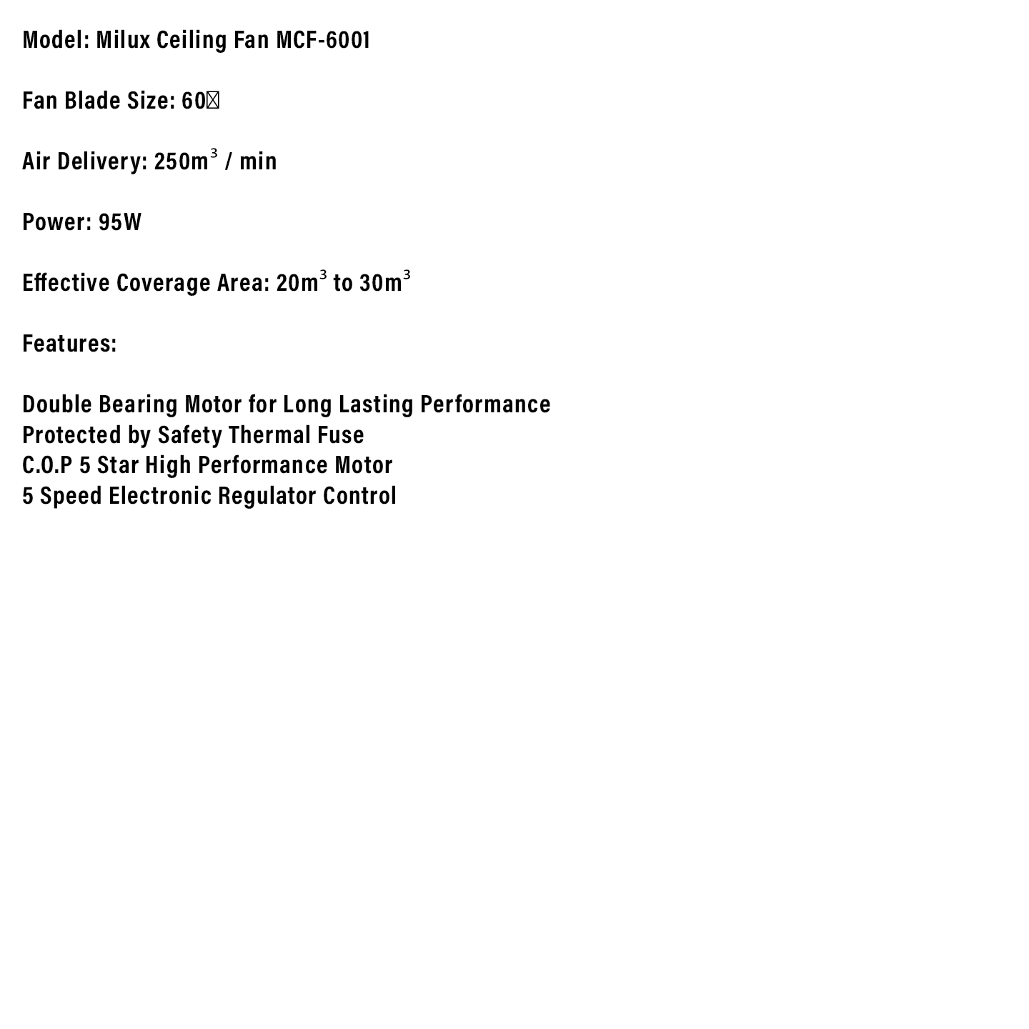 Milux 60" 95W 3-Blade Ceiling Fan (MCF-6001)