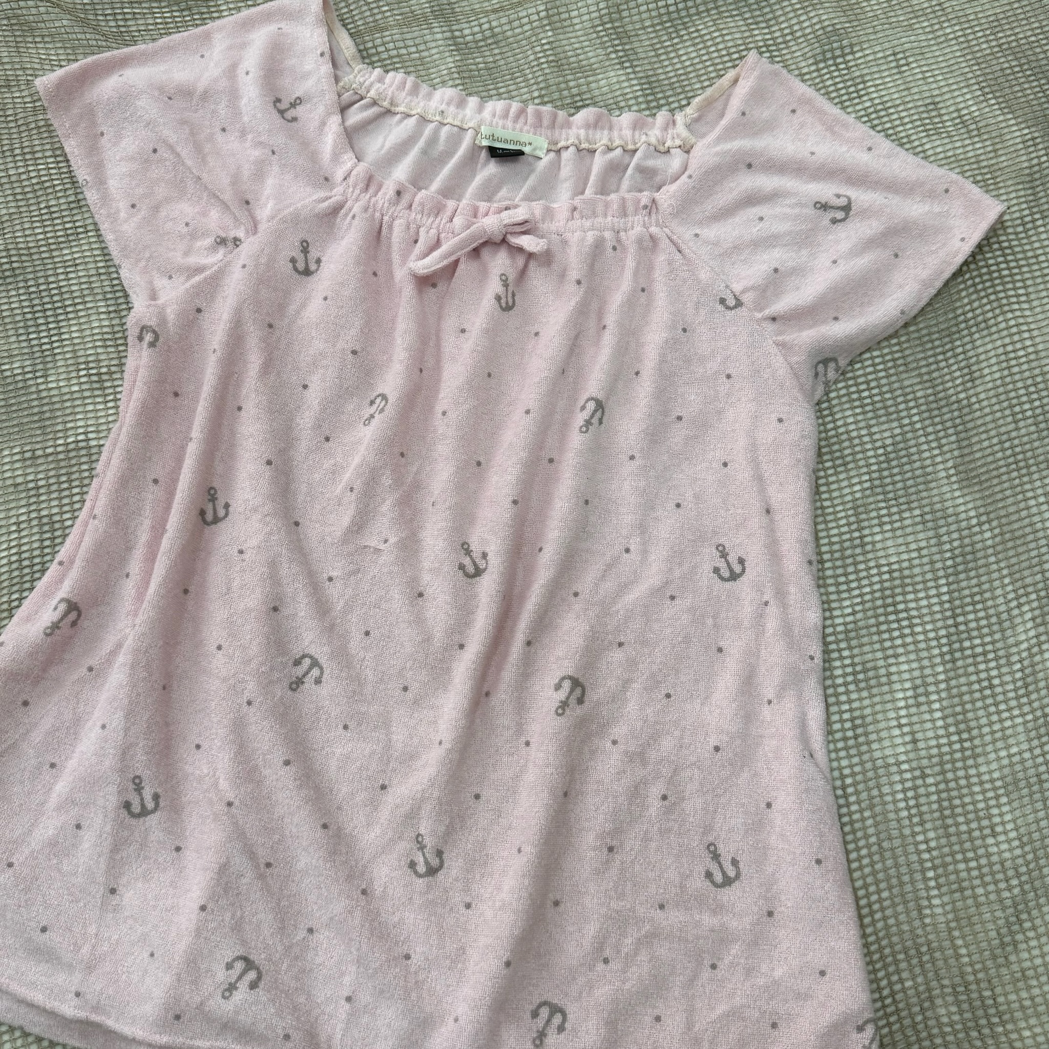 Pink Anchor Print Short Sleeve Top with Bow