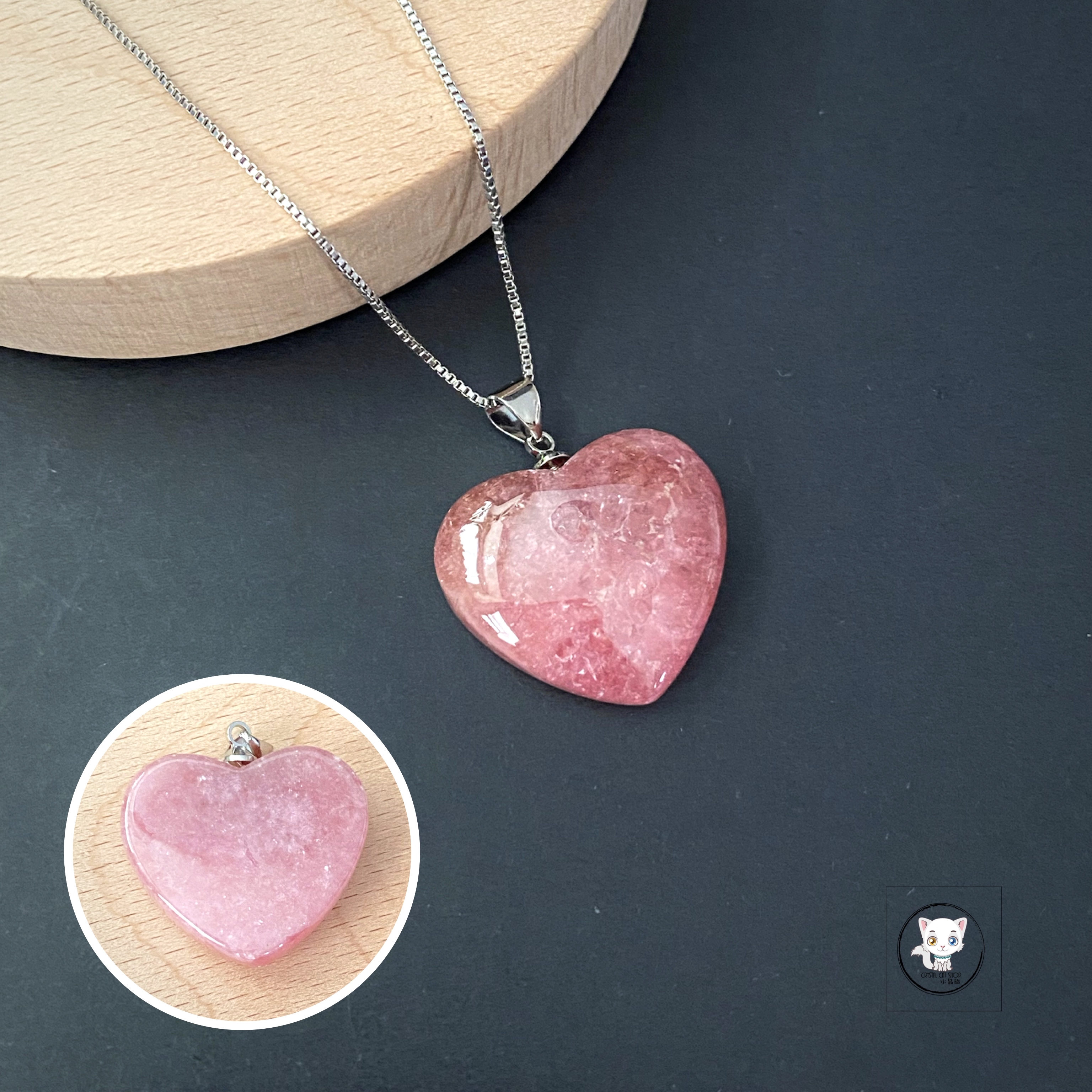 天然紅紋石愛心吊墜 23mm