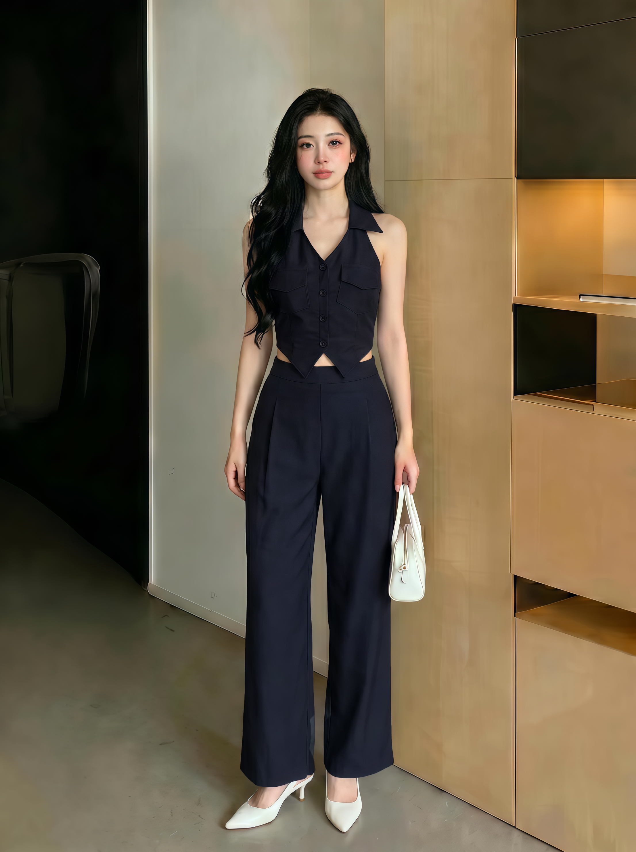 Elegant Sleeveless Vest Two‑Piece Set M217