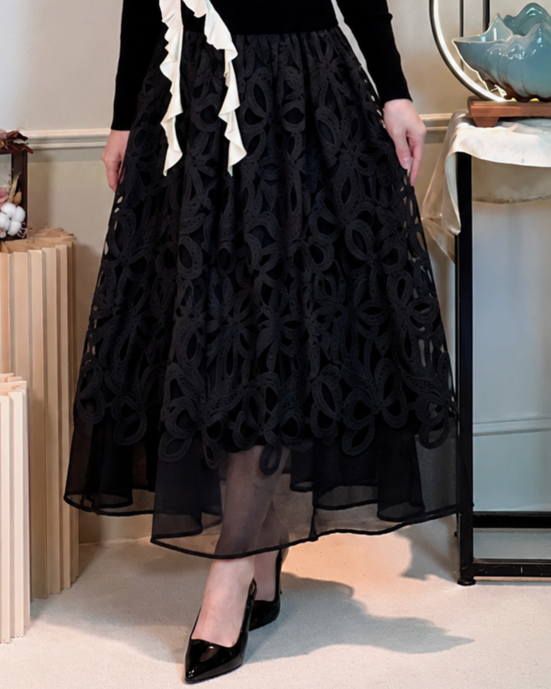 5112 Lyuba Floral Mesh Lace Skirt 