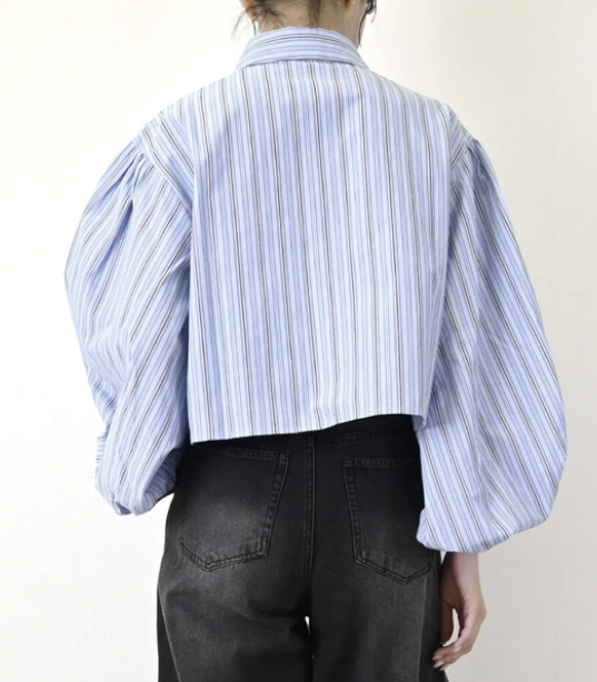 多比條紋蓬袖襯衫 - 2026 流行穿搭  長䄂襯衫 春夏時尚穿搭 柔軟舒適 日常穿搭 易於配搭 日本直送   #JP-I-260030