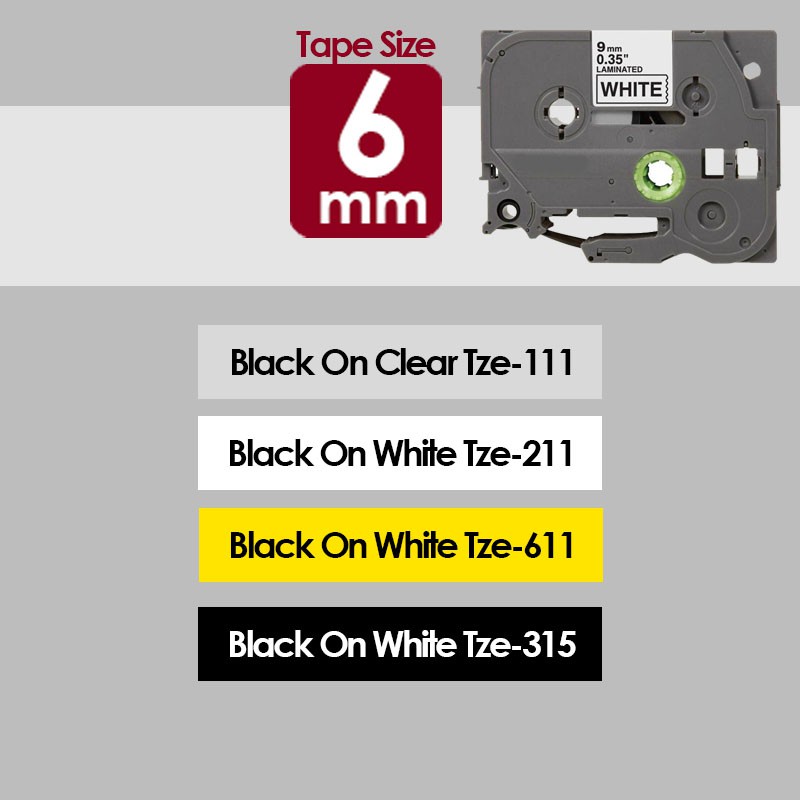 6mm Tze-111 211 611 compatible label tape Label Printer PT-H110 D210 D450 D600 P700 E110VP E300VP P300BT P710 Sticker