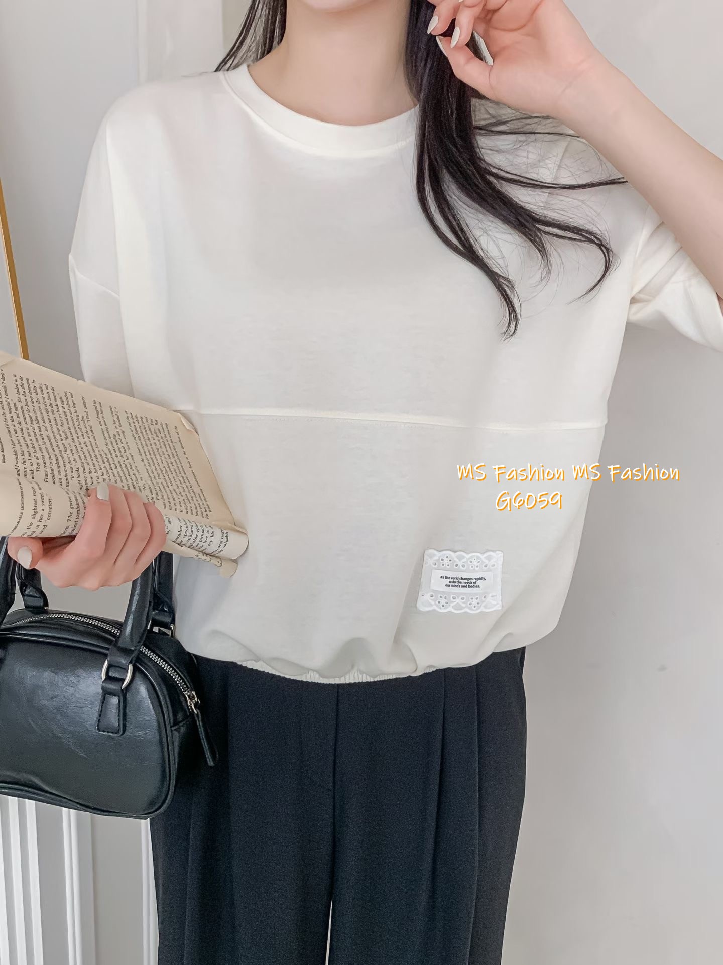 G6059 韓國🇰🇷淨色通花章仔top