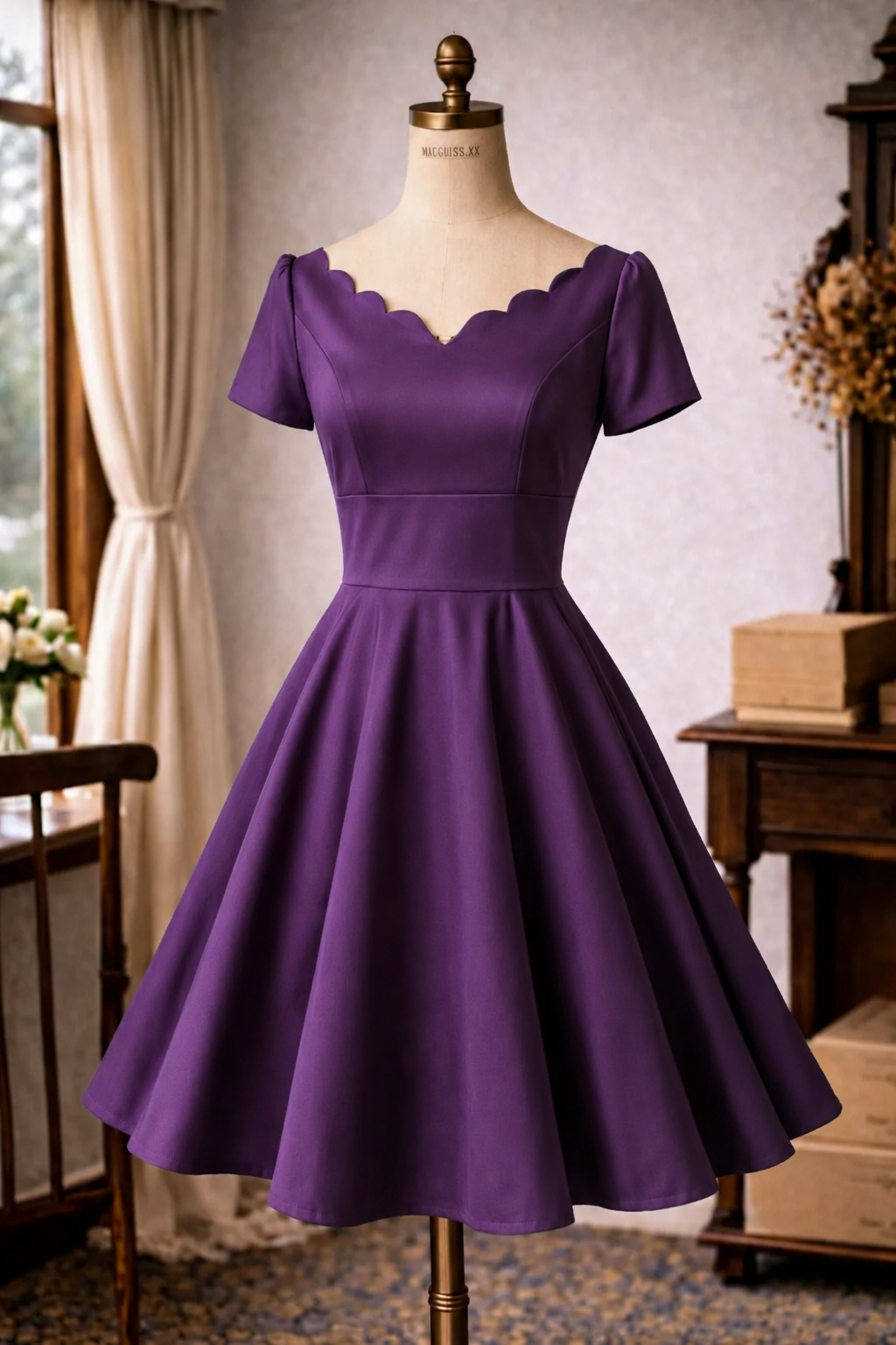  (Ready/Custom-Made) Heirloom Series Scallop Edge Swing Cocktail Dress - Purple (FM170)