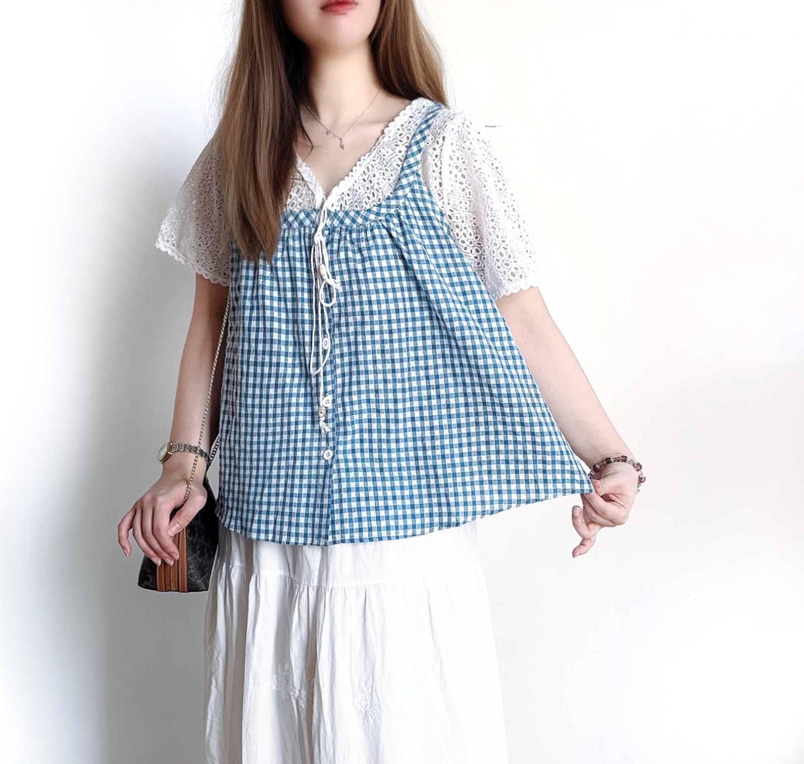 🌼初春優惠🍀 假兩件吊帶格仔Top