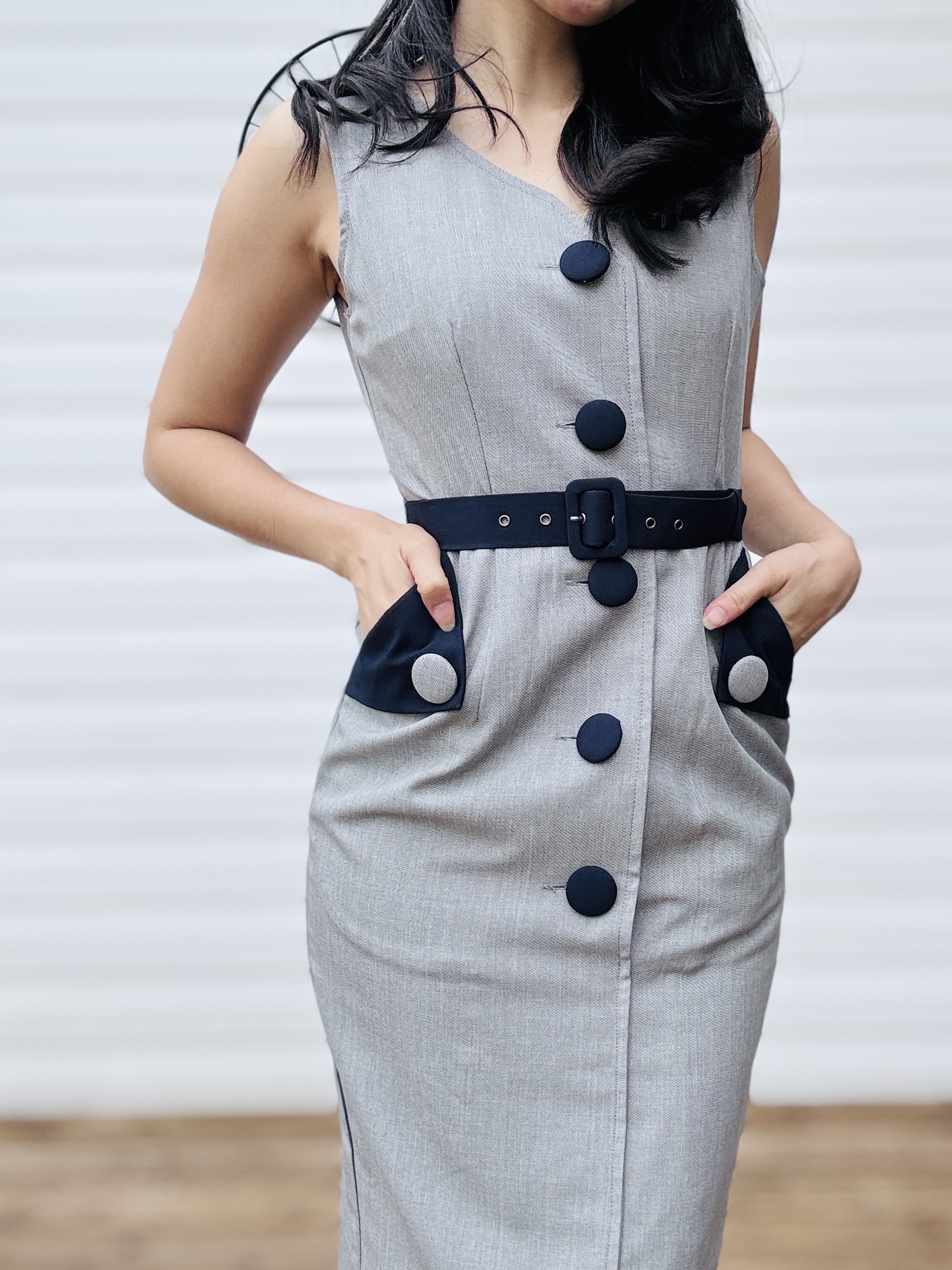 Madison Avenue Elegance  – 1950s Tailored Two-Tone Pencil Dress (FM227)