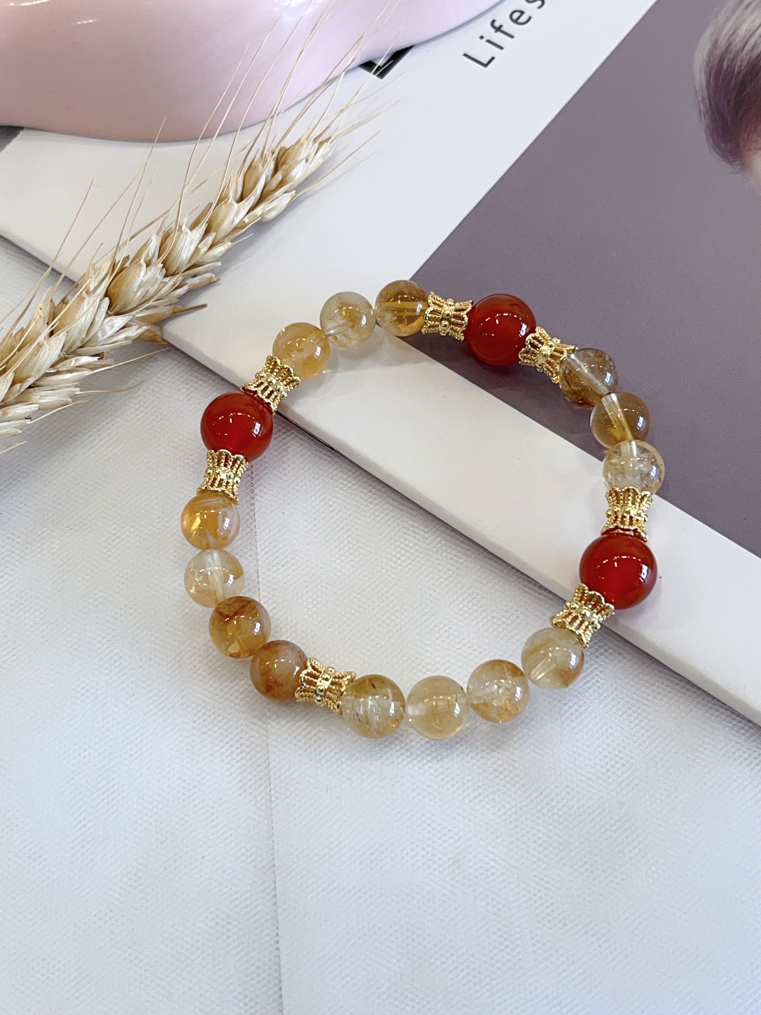 🔴 红玛瑙 × 黄塔晶手串 Red Agate & Citrine 