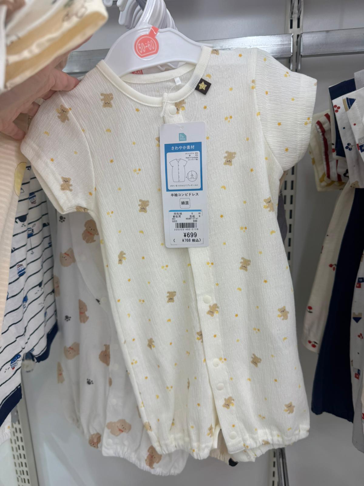 ✨連線商品需補運費✨西松屋 ELFIN DOLL 嬰兒短袖連身衣 (白底星星熊仔)