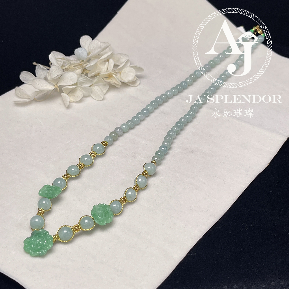 JN-2742,45,46 ,651 天然翡翠A玉-花開富貴立體雕花項鏈