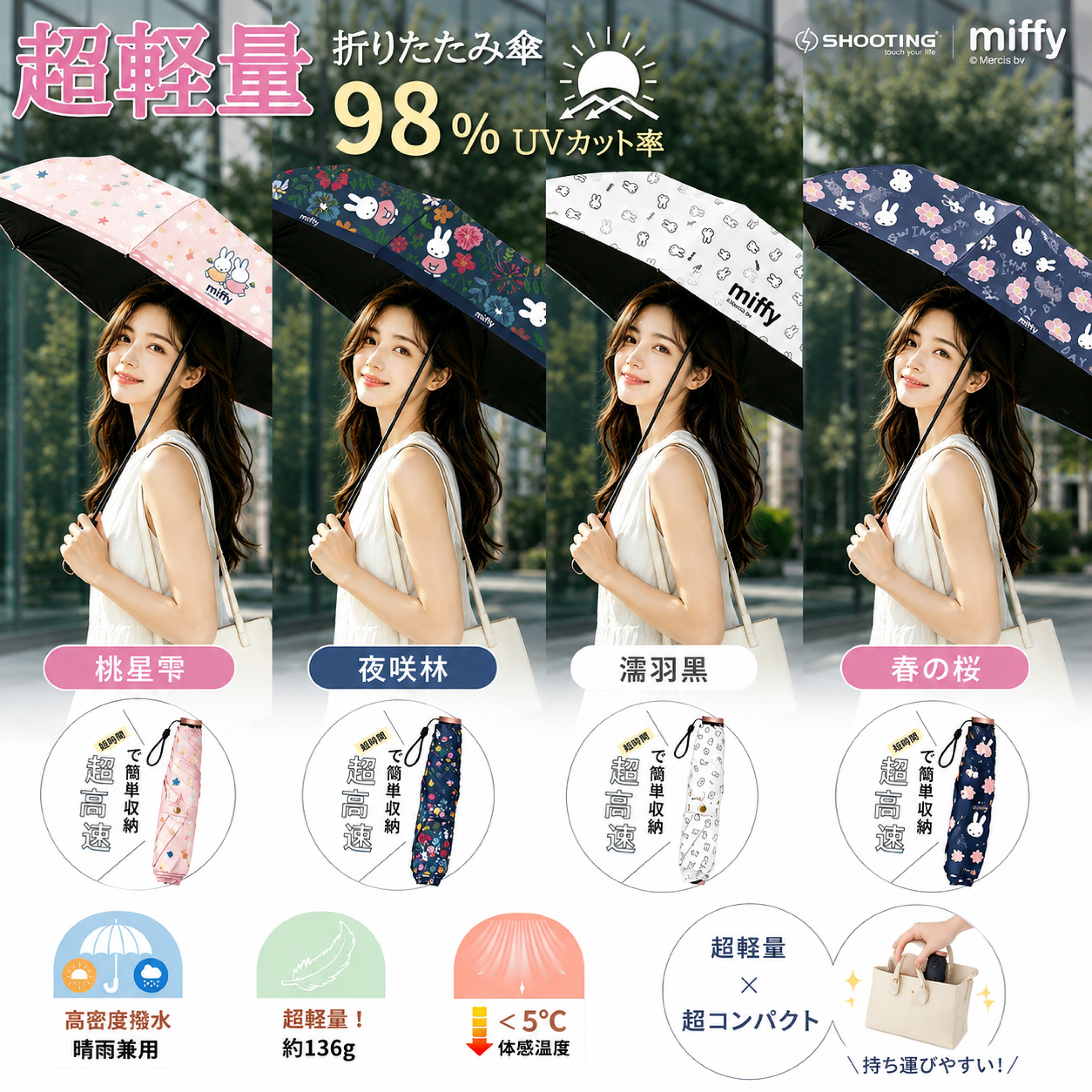 Miffy防UV超輕三折伸縮雨傘