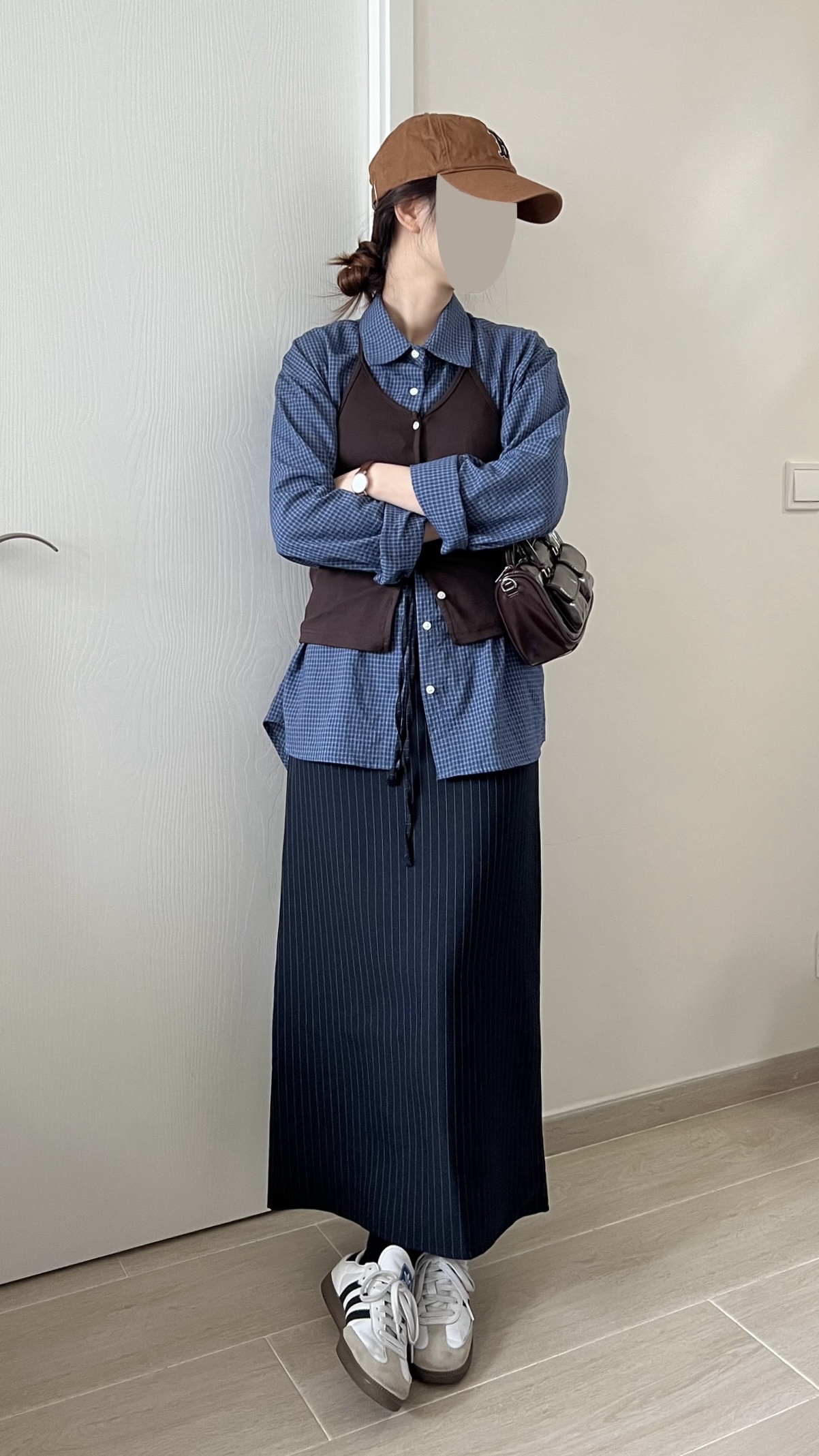 細骨架女孩直條紋西裙 現貨