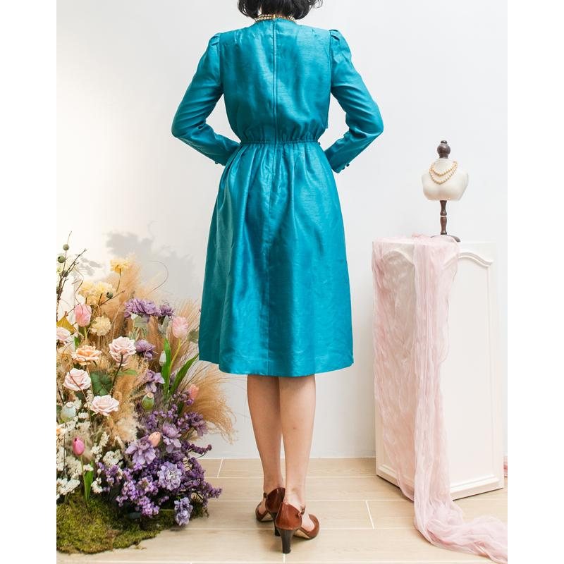 Vintage Japanese Miss Onward Silky Blue Evening Dress(MT1608-84)