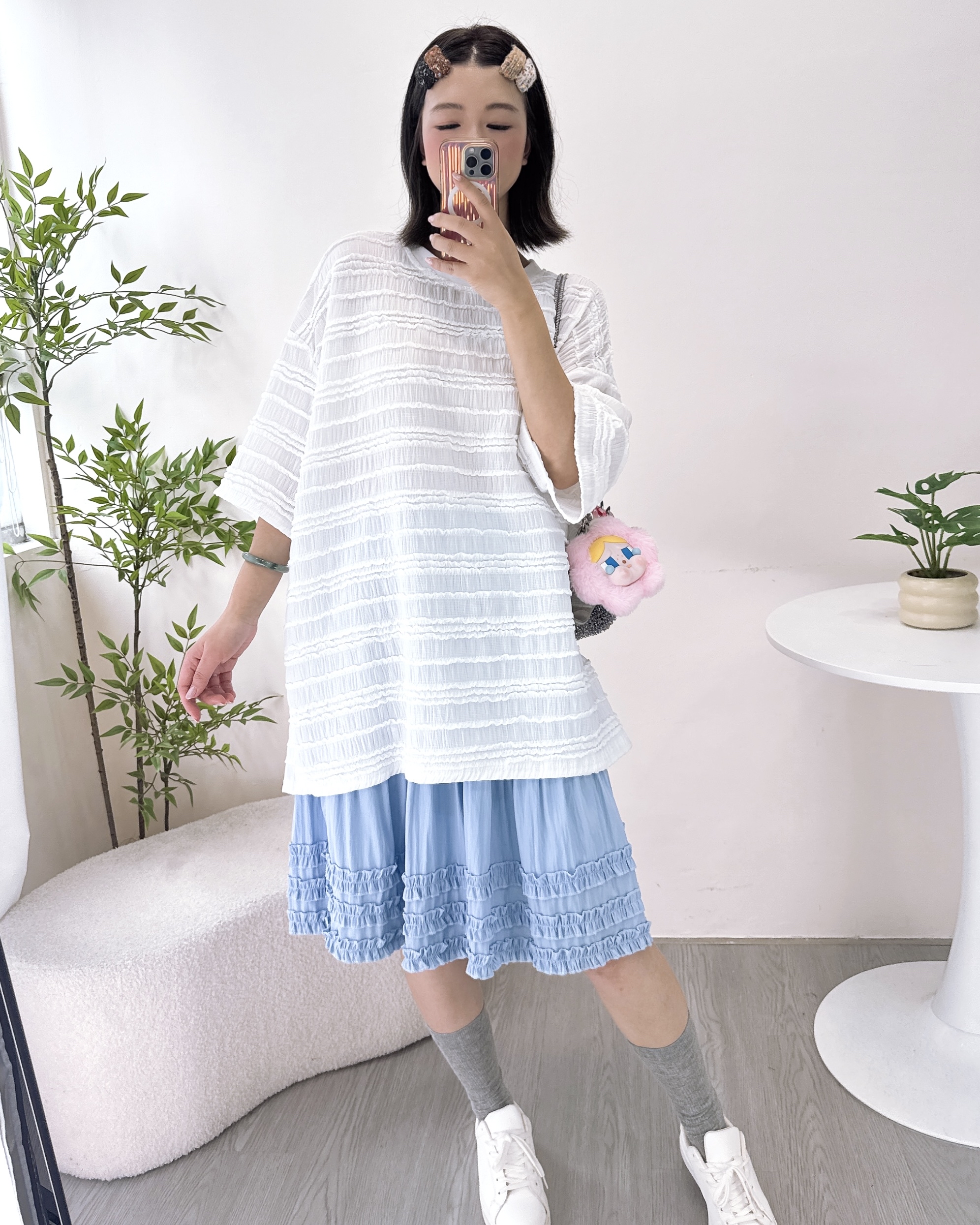 彈性3D橫紋棉料長上衣 2色