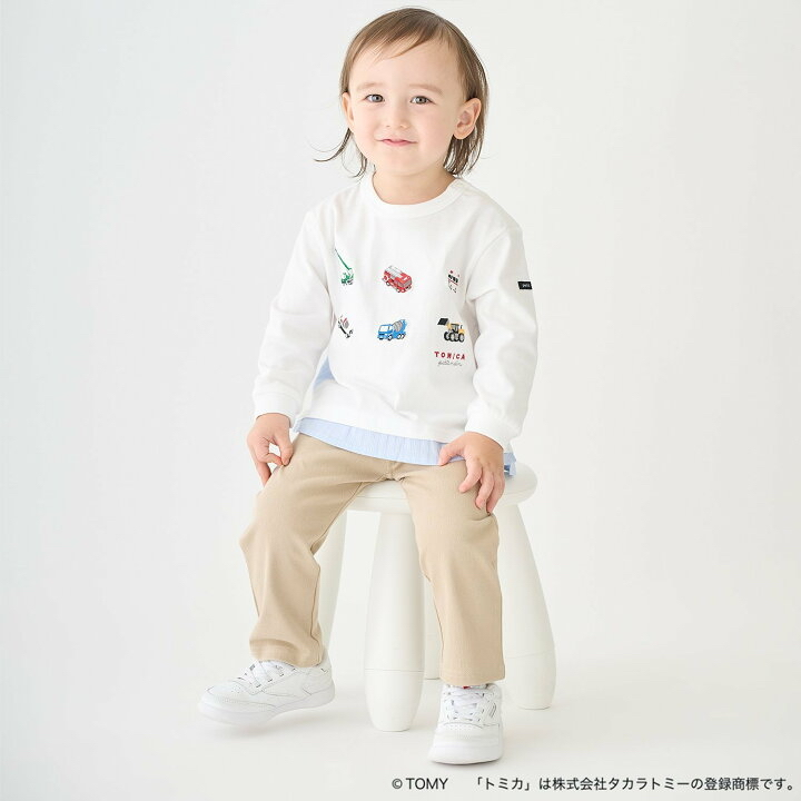 🇯🇵預訂 日本直送🇯🇵Petit Main x Tomica系列兩色恐龍車車印花拼布假兩件長袖T恤