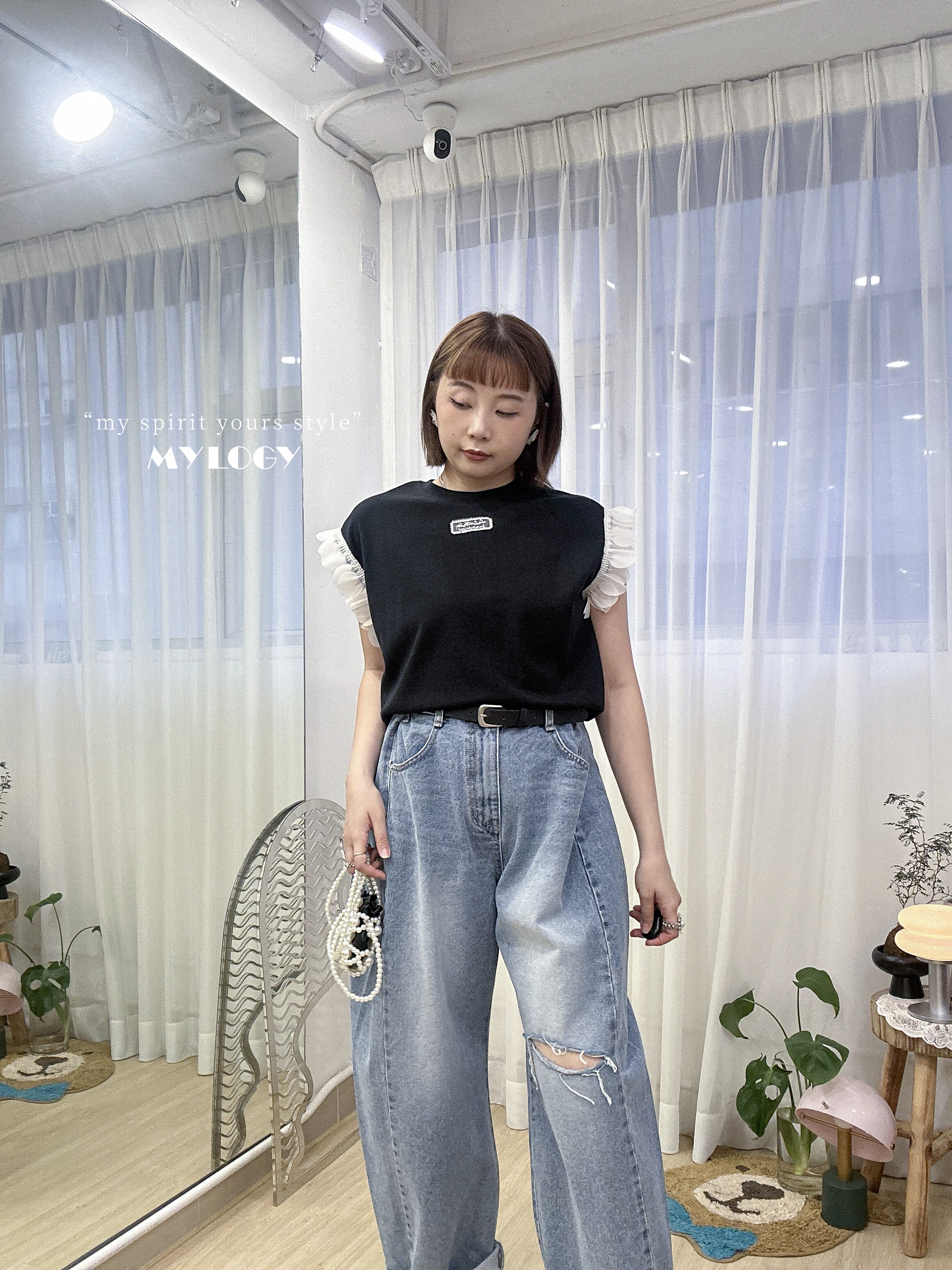 波波羽翼～棉質繡字TEE MIE0002 - 黑色 Black