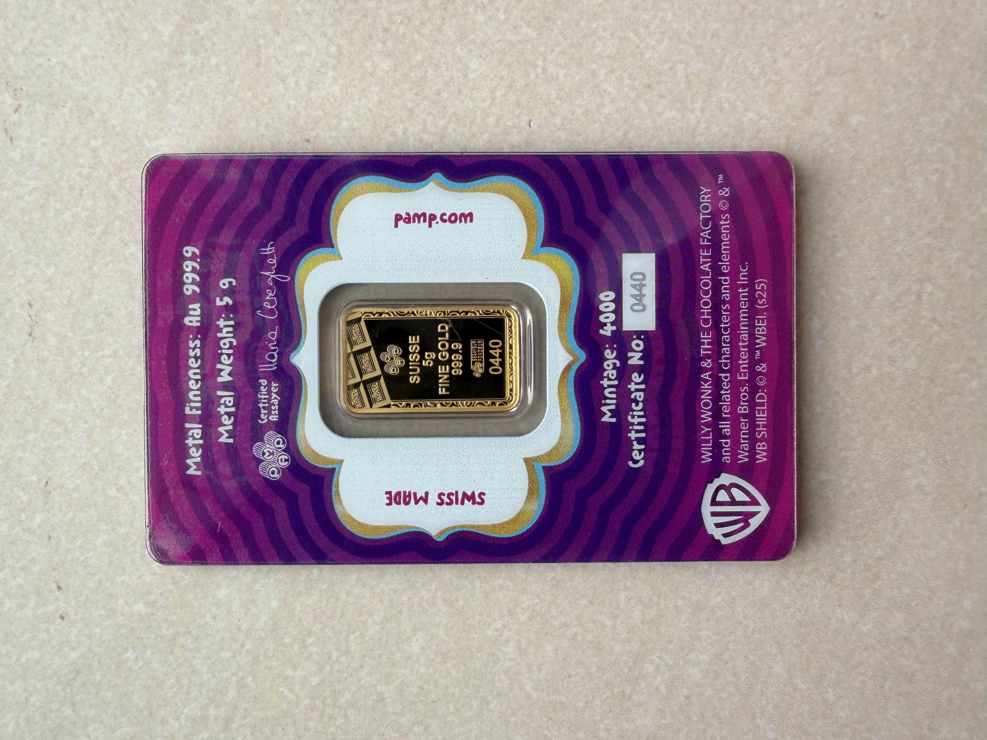 (RADAR SN:0440) PAMP Willy Wonka V2 5g 🇨🇭Swiss Fine Gold Bar Emas 999.9 with sleeve 巧克力厂