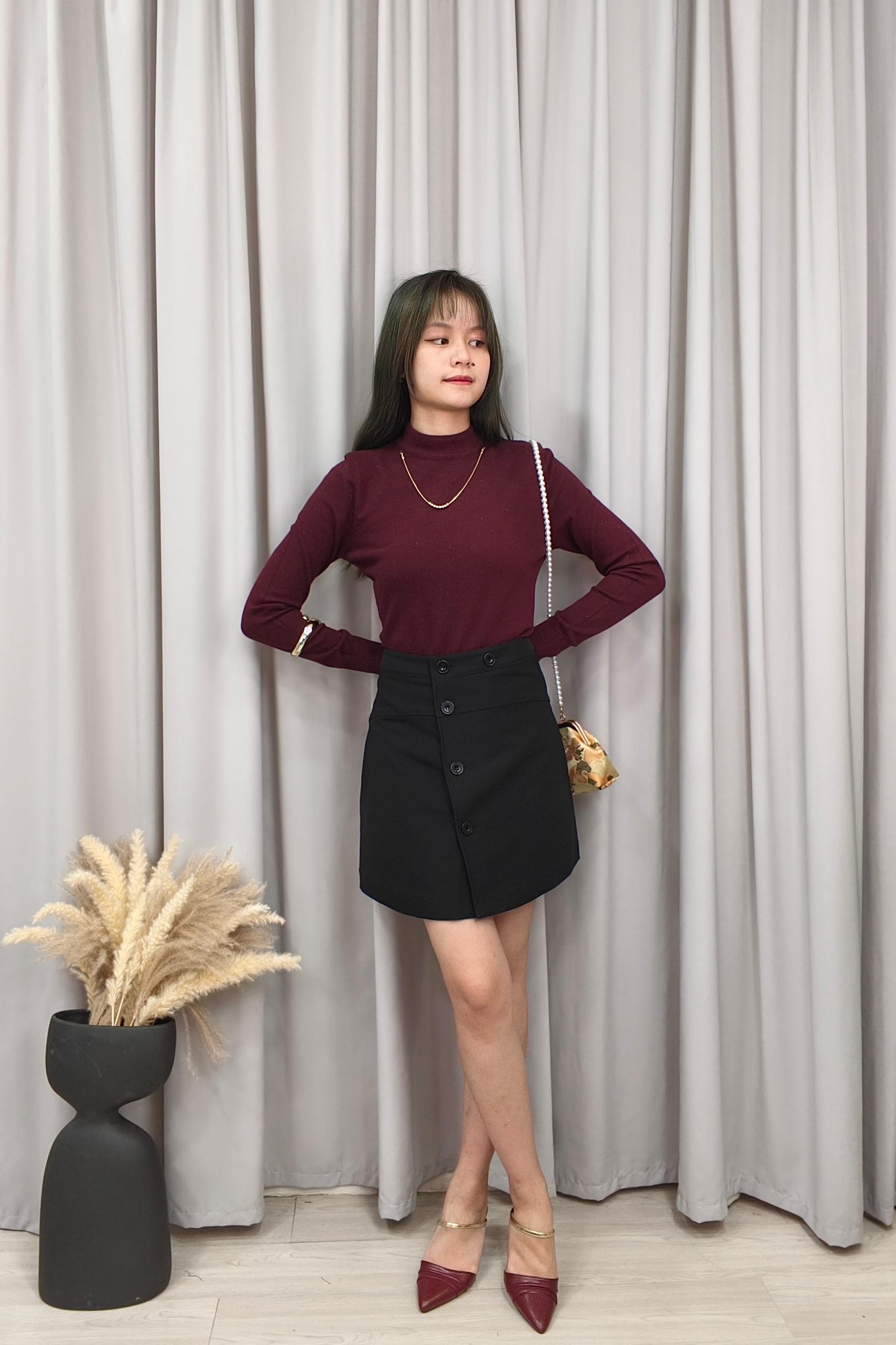 CS1379 High-Waist Button Front Mini Skirt