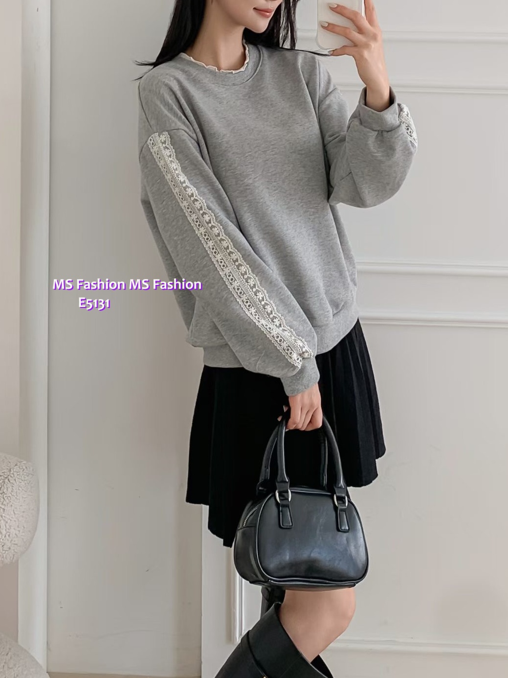 E5131 波浪領lace袖top