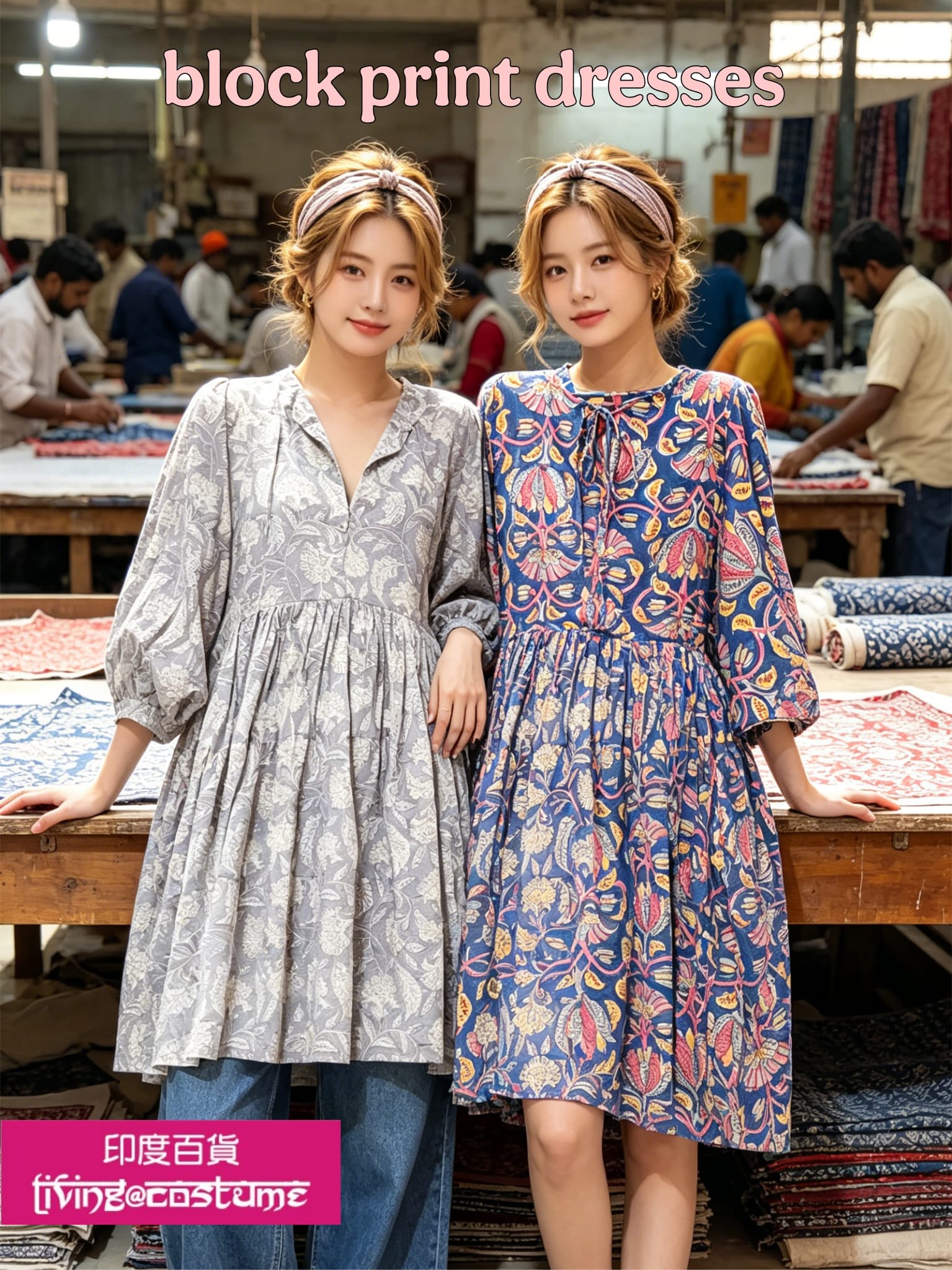 印度木刻印花純綿連身裙