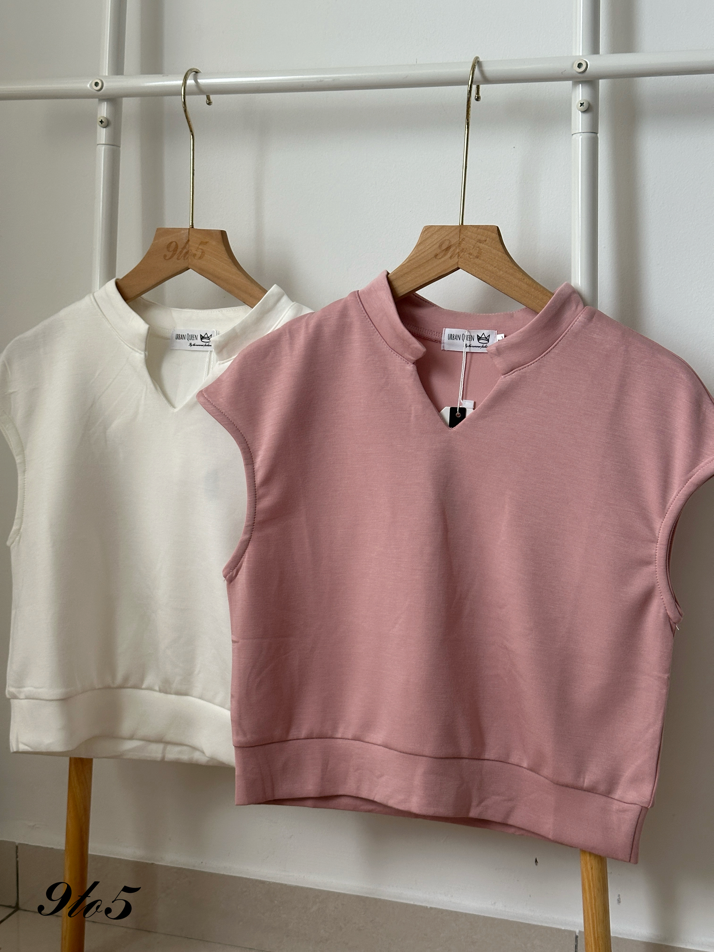 T4142 Stand Collar V Neck Top - 4 Colors 