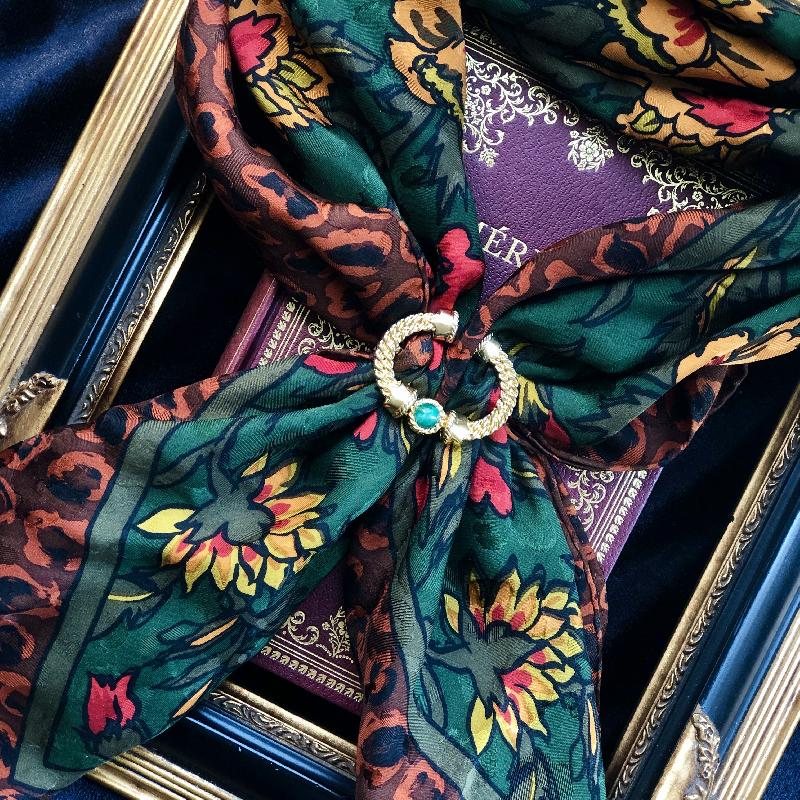 Vintage Givenchy Leopard Pattern and Floral Hand Rolled Edge Silk Scarf - 34" (MT1623-2)