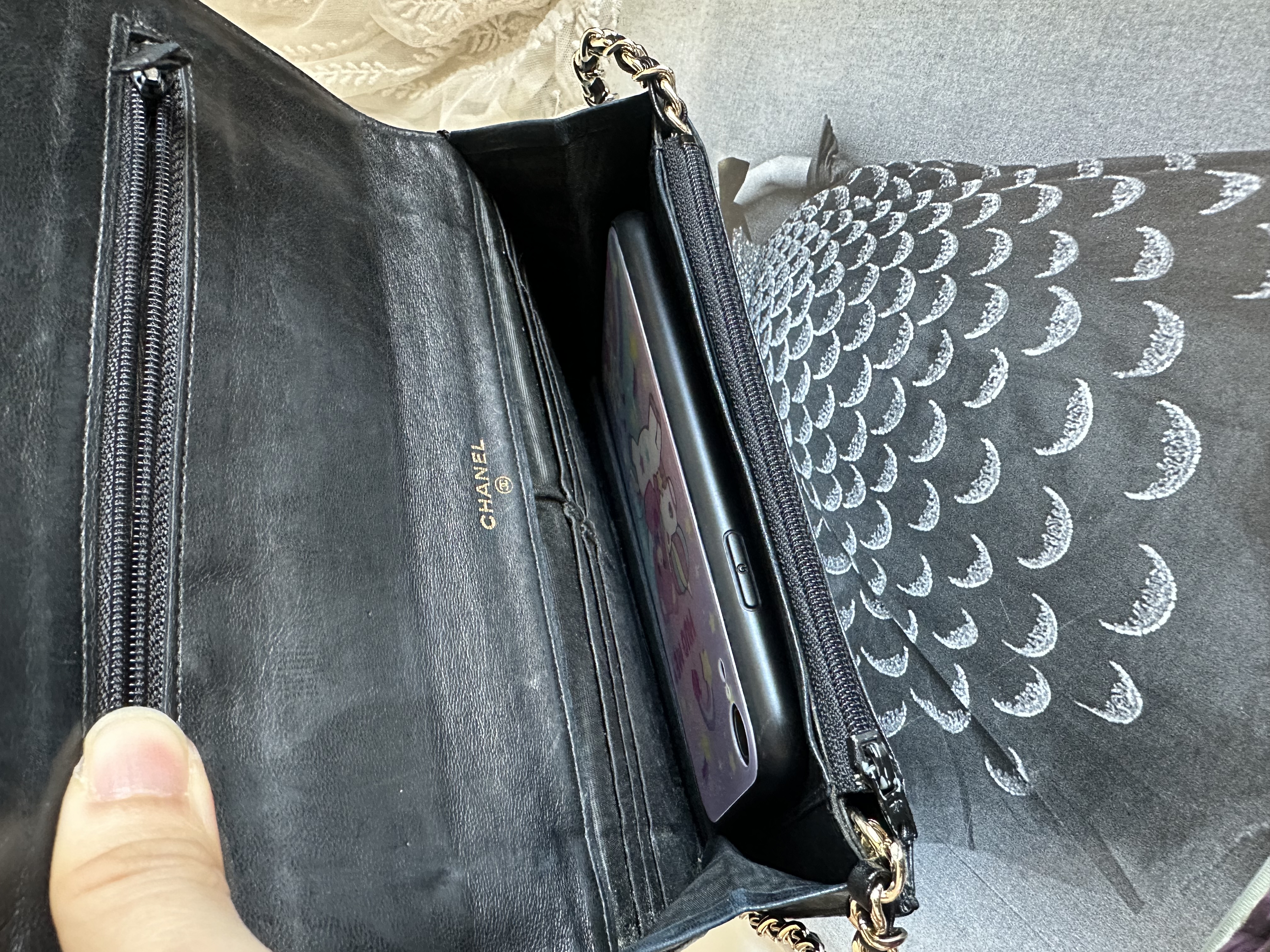 vintage chanel cc black lamb leather long wallet