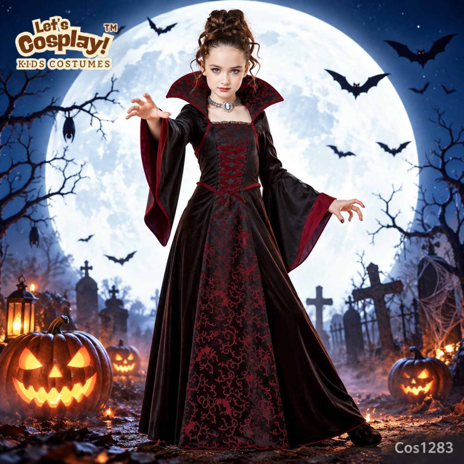 兒童女吸血鬼萬聖節服裝 黑紅哥德式長裙 Halloween Kids Costume COS1283