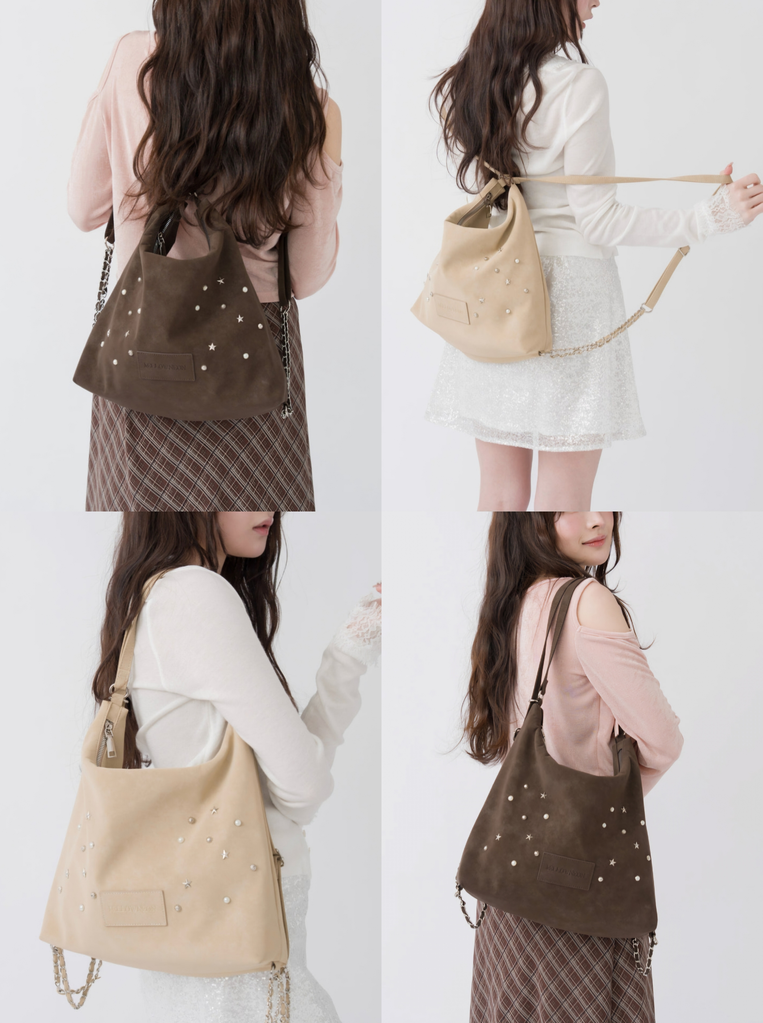【✨️日本🇯🇵 MELLOWNEON 3 way studded bag 復古絨面窩釘袋✨️】【共2色：奶茶杏色/焦糖棕色】