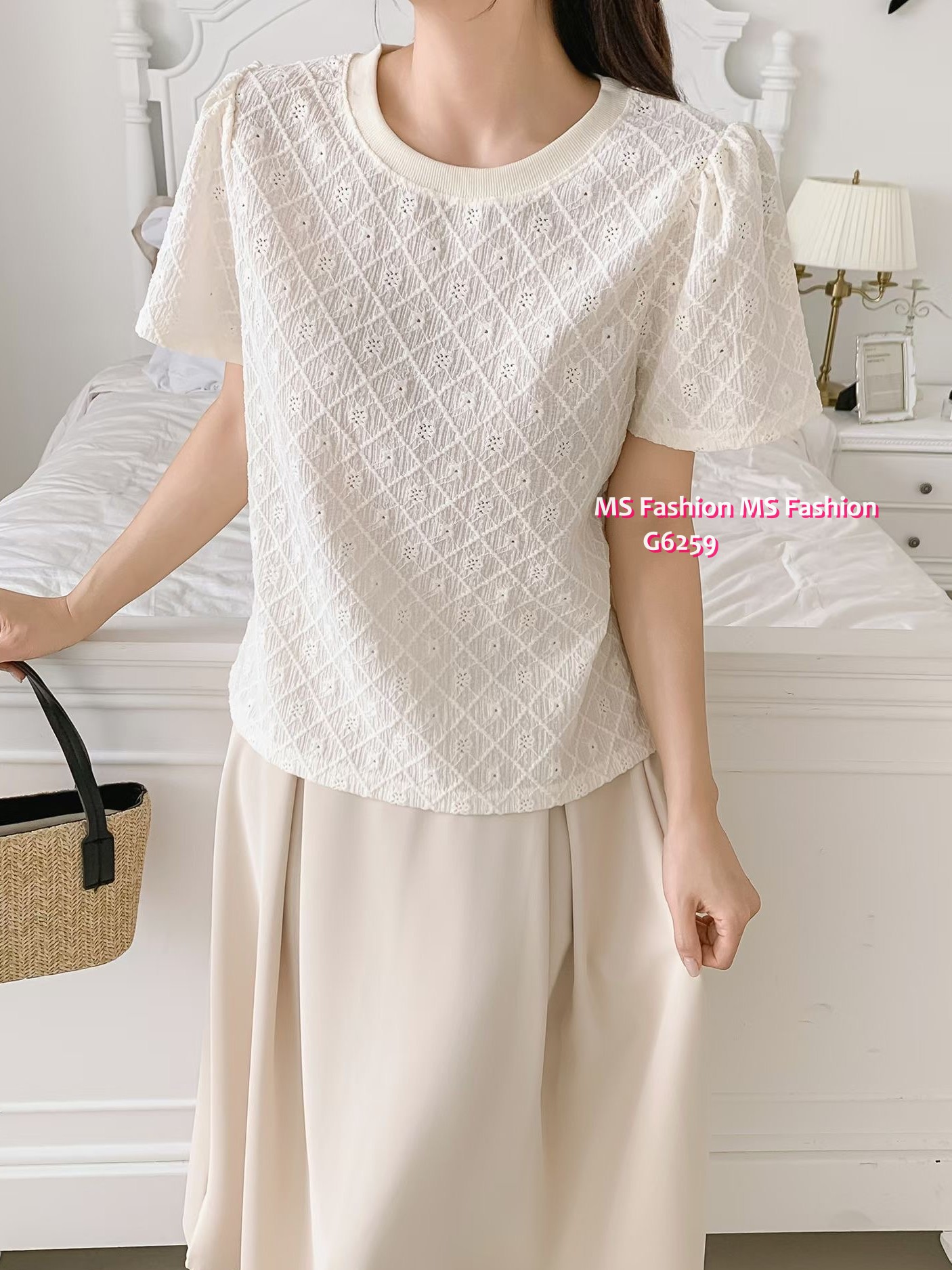 G6259 韓國🇰🇷格紋通花top