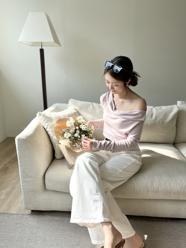 Muse Off Shoulder Drape Top (Dusty Pink)