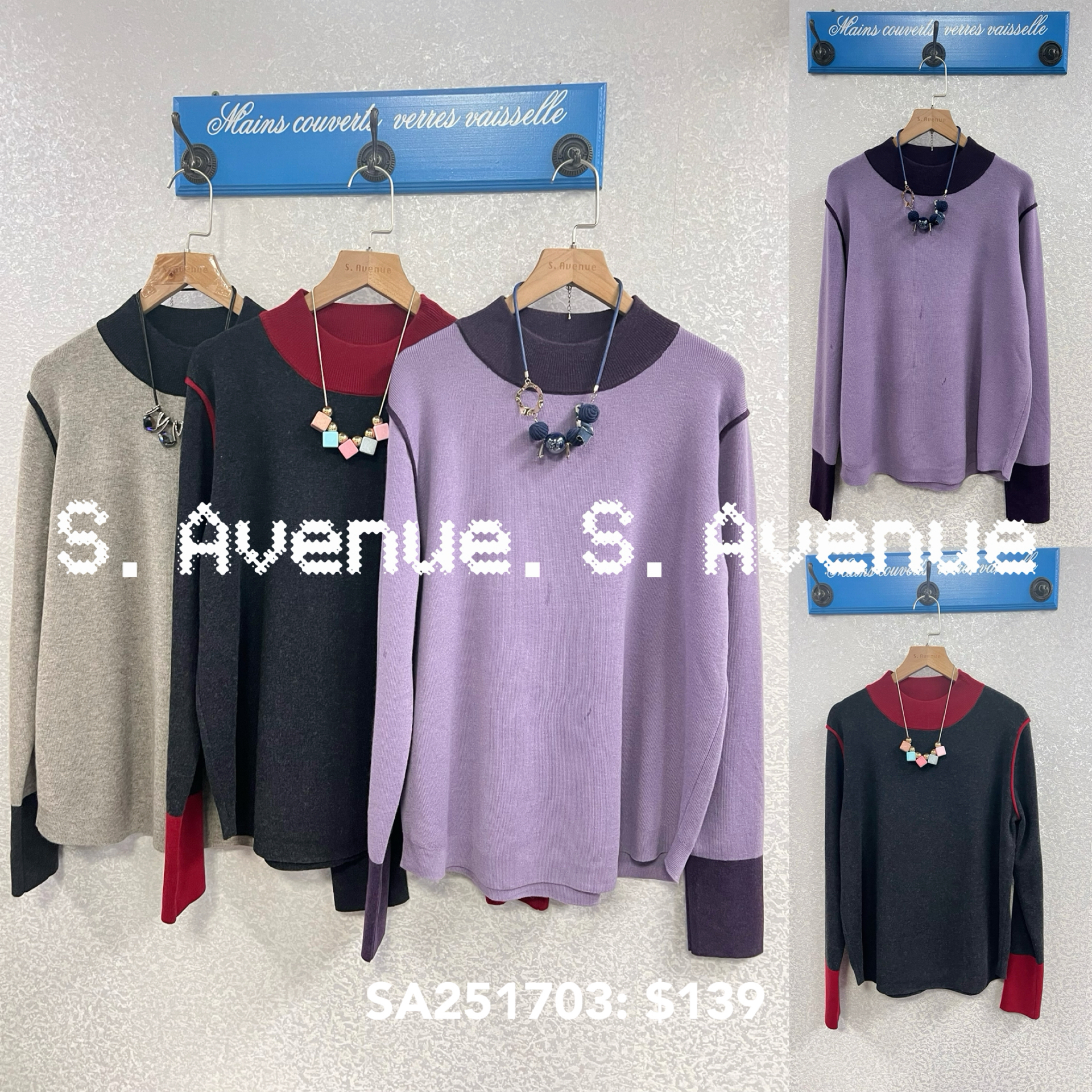 SA251703: 長袖企領撞色邊軟冷top