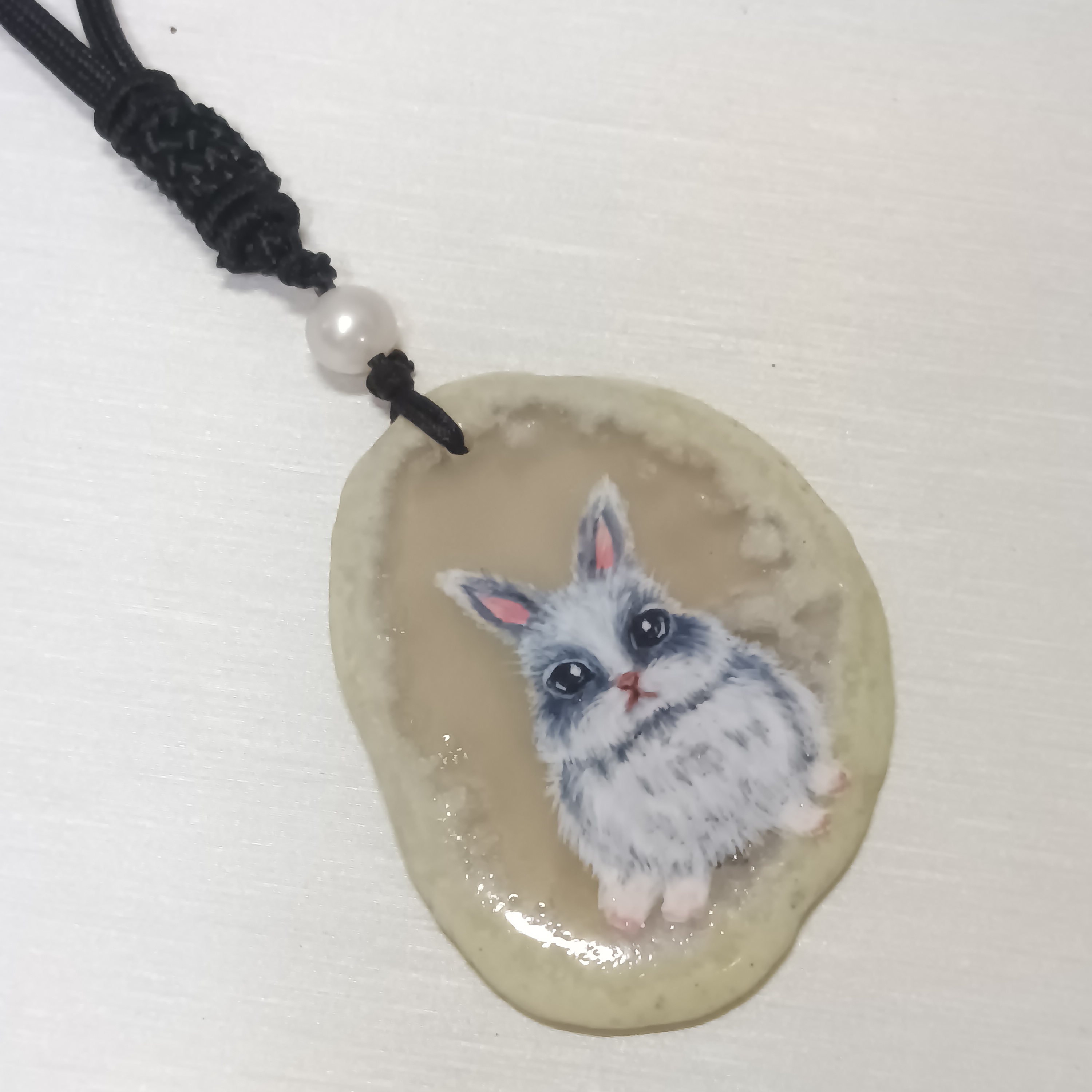 ✨復活節特別款 ✨不掉色藝術彩繪小兔天然瑪瑙片吊墜長頸鍊B