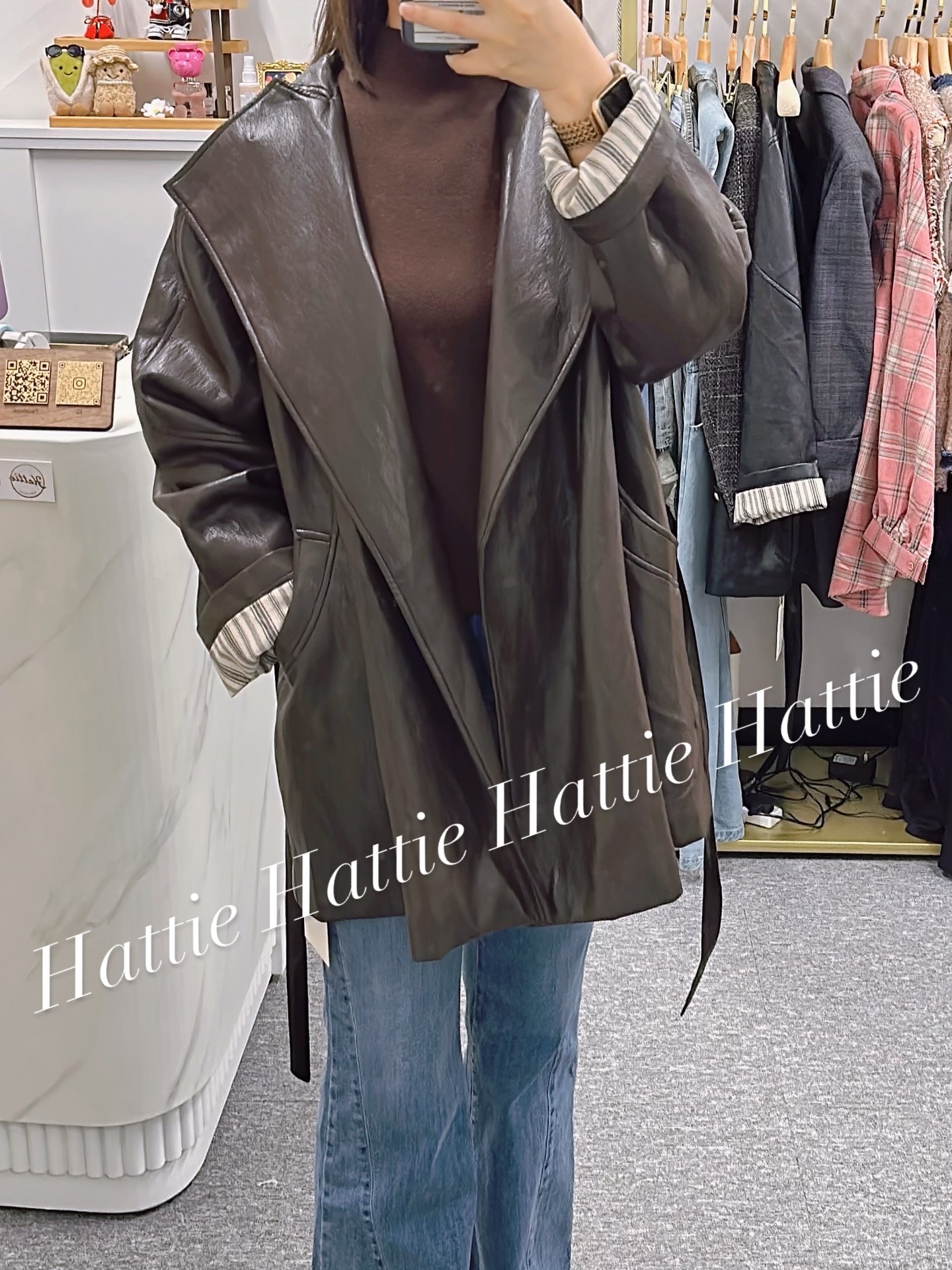 仿羊皮型格皮褸（啡色）（黑色）