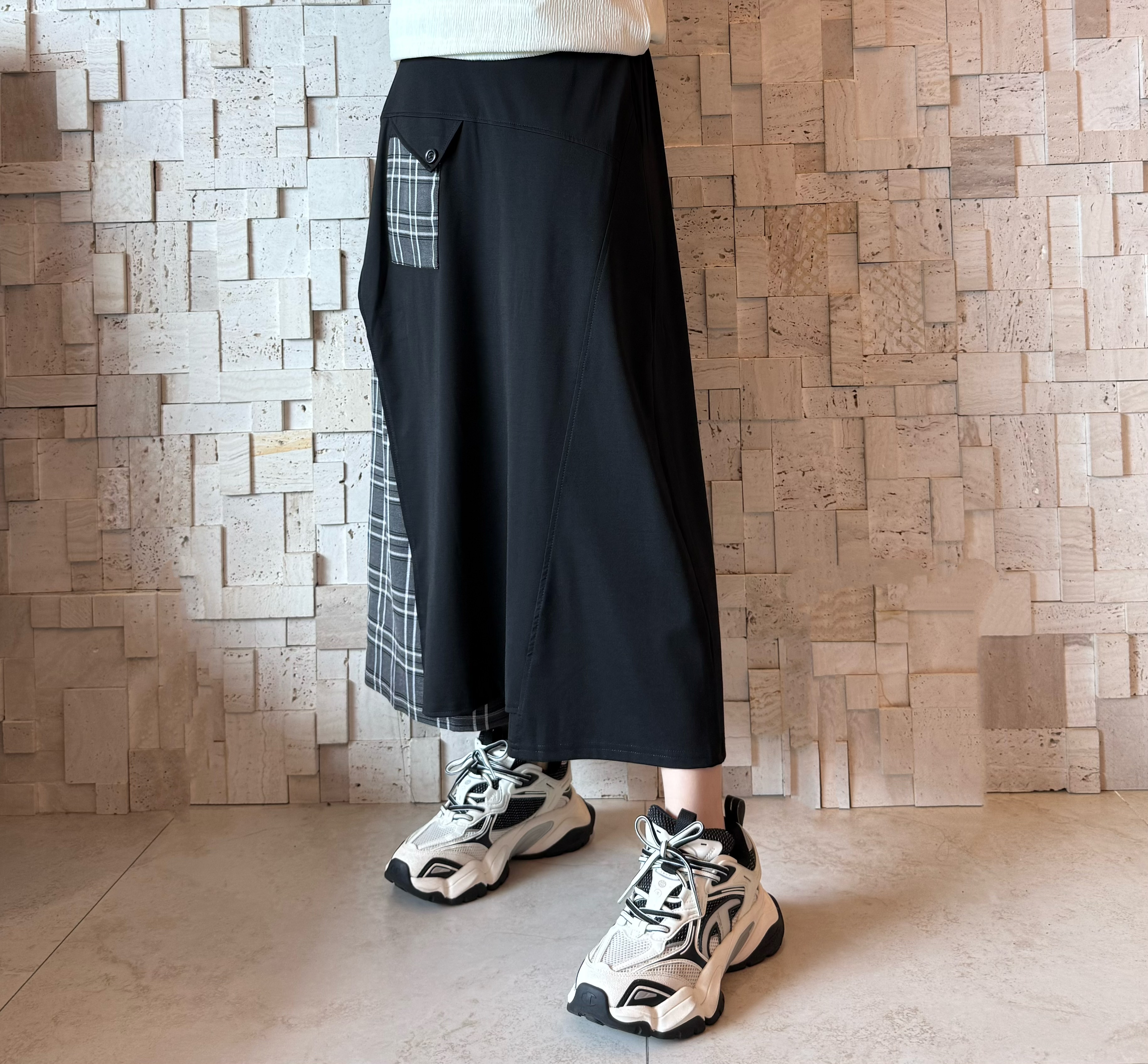 B00573 彈性格紋拼接裙褲♨️