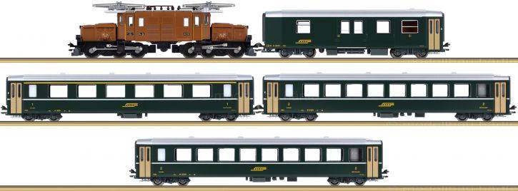 Kato N 9mm 軌 Ge6/6-I <雷蒂亞鱷魚> & 阿爾卑斯山綠色客車