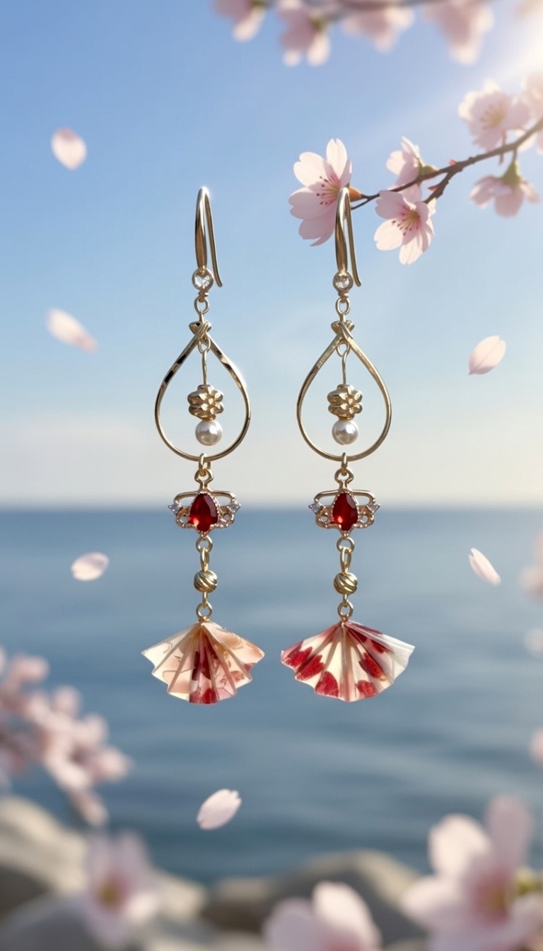 和風日系粉扇葉耳環🇯🇵🪭