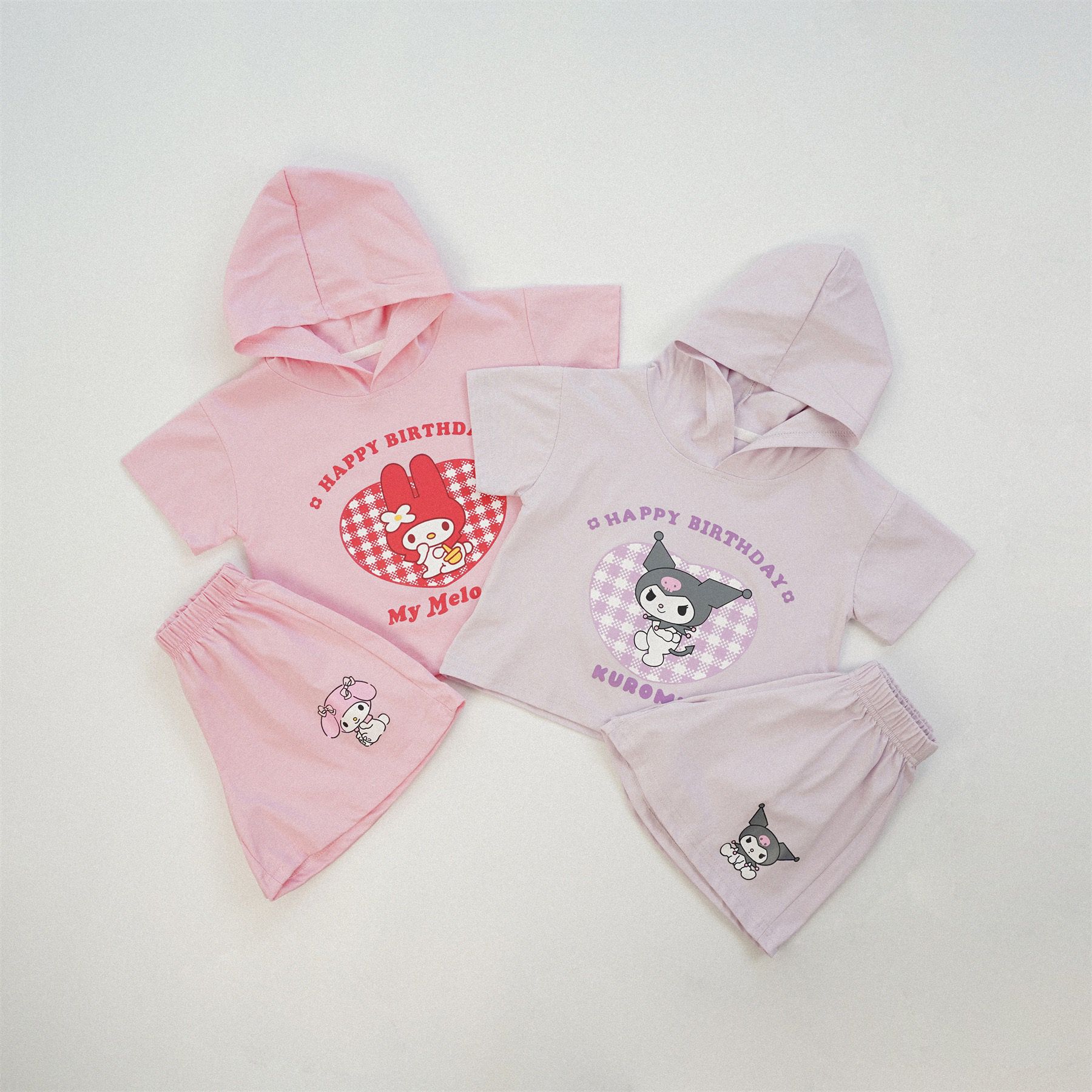 $68套。2套起$65套。韓版Kuromi & Melody連帽套裝