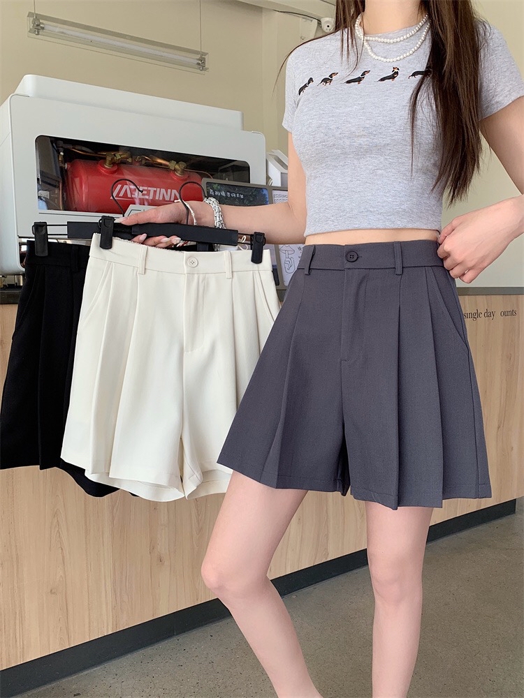 B234(5655) 韩版高腰显瘦捏痕规律百褶3色西装短裤 
